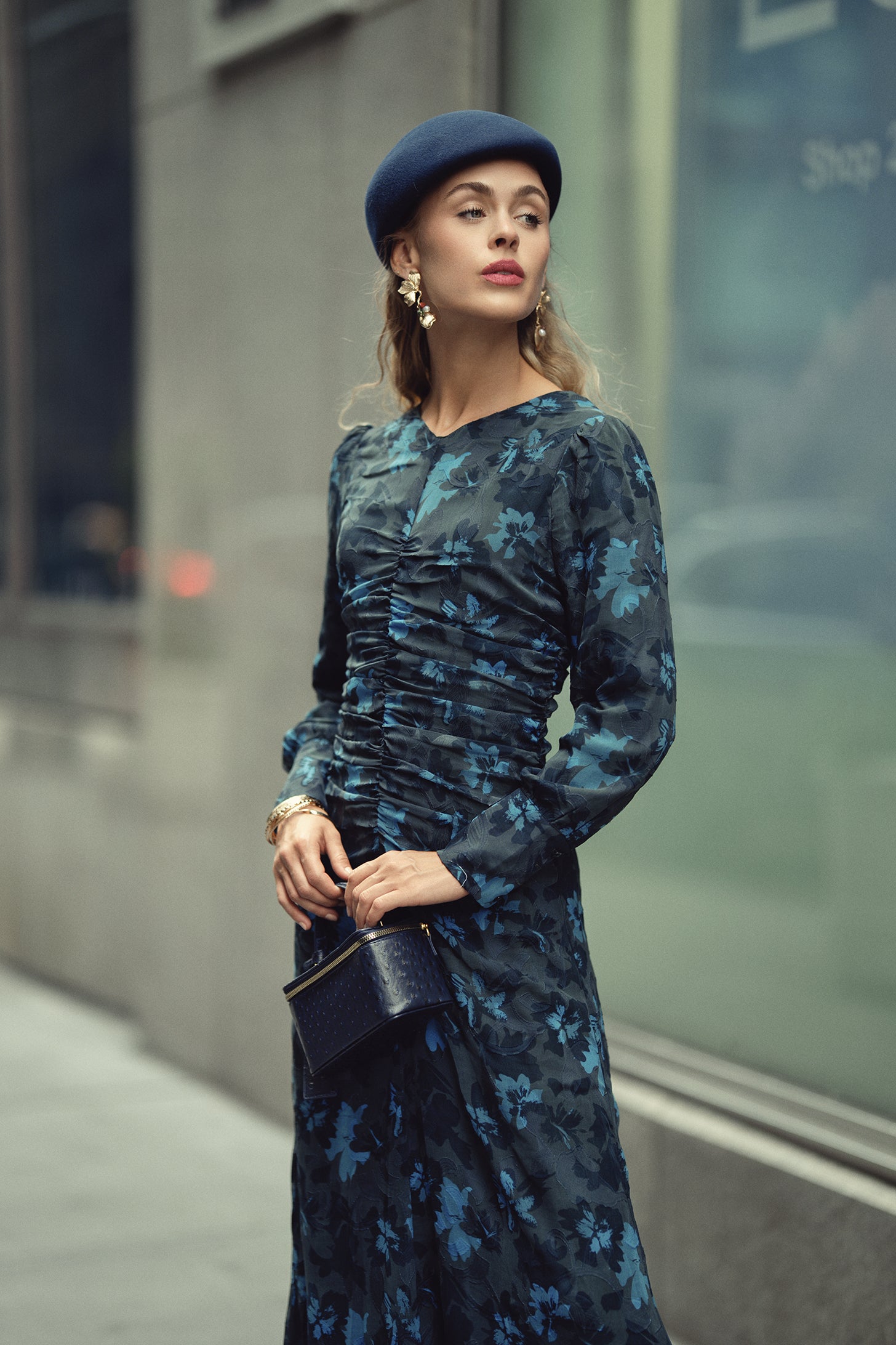Michalie Midi- Teal Flowers on Hunter