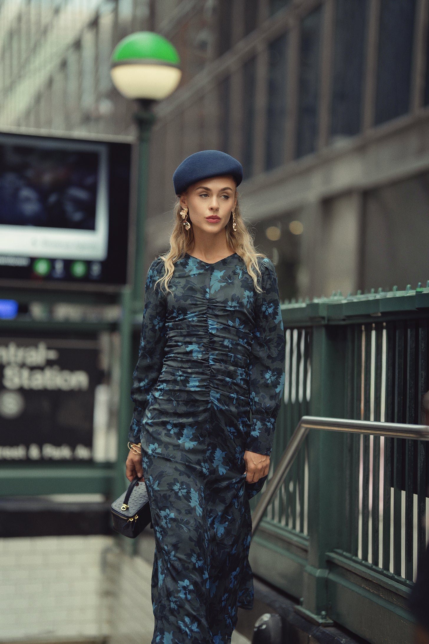 Michalie Midi- Teal Flowers on Hunter