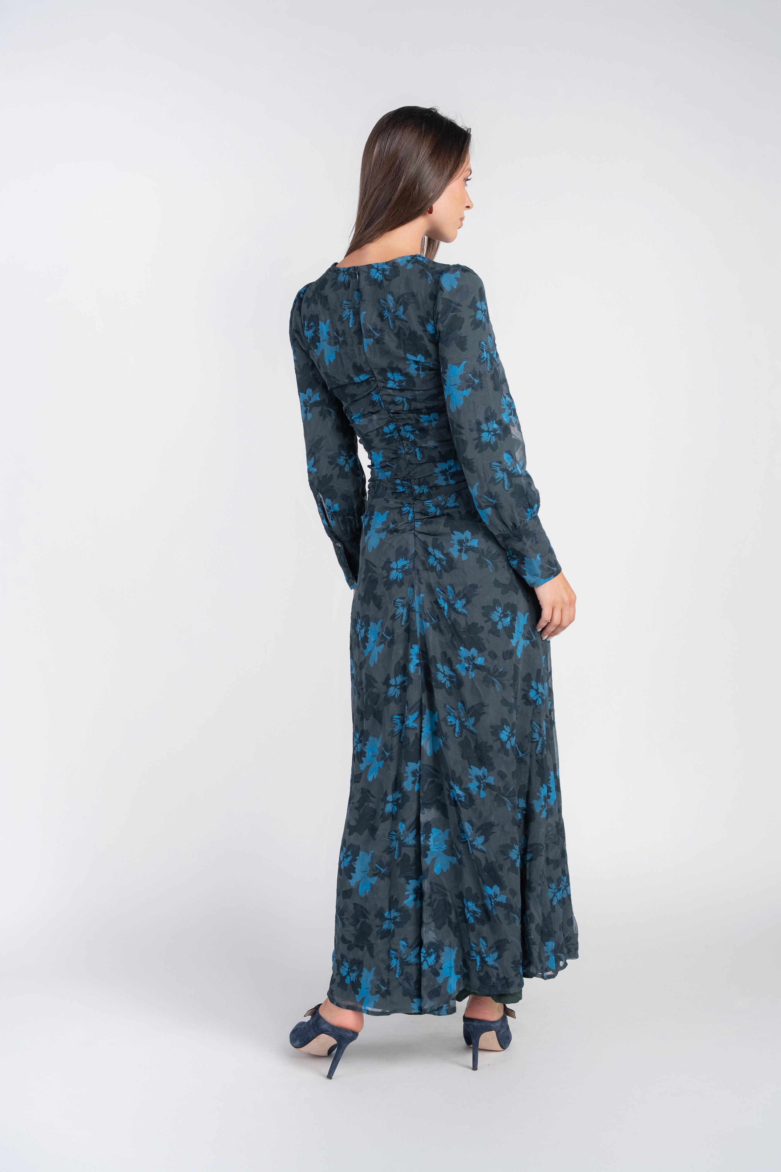Michalie Midi- Teal Flowers on Hunter