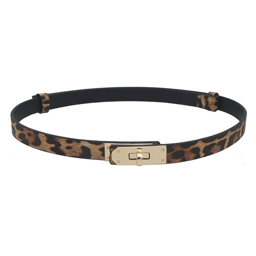 Slim Waist Belt with Gold-Tone Turn-Lock Buckle IW-18001