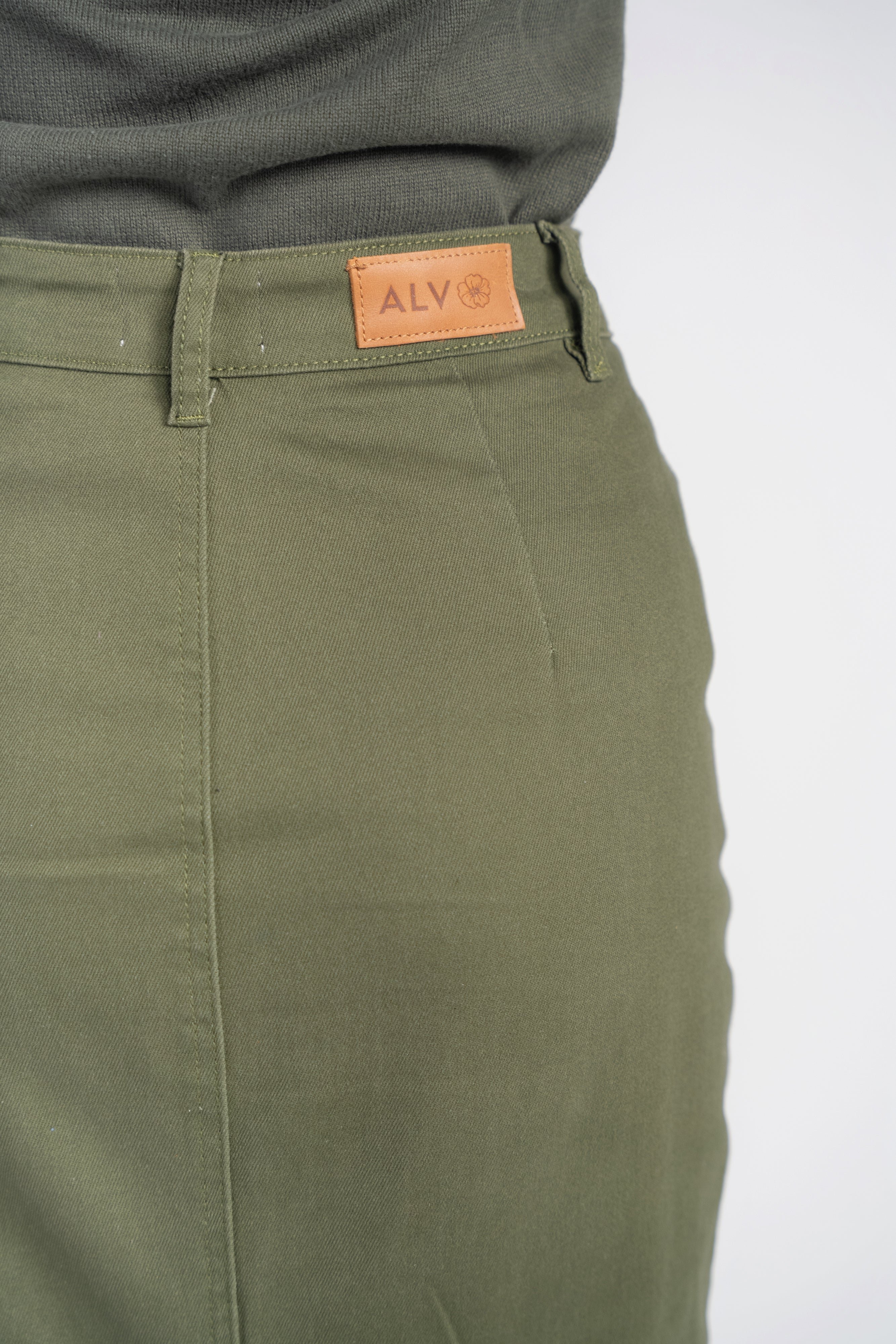 Straight Denim Skirt- Olive