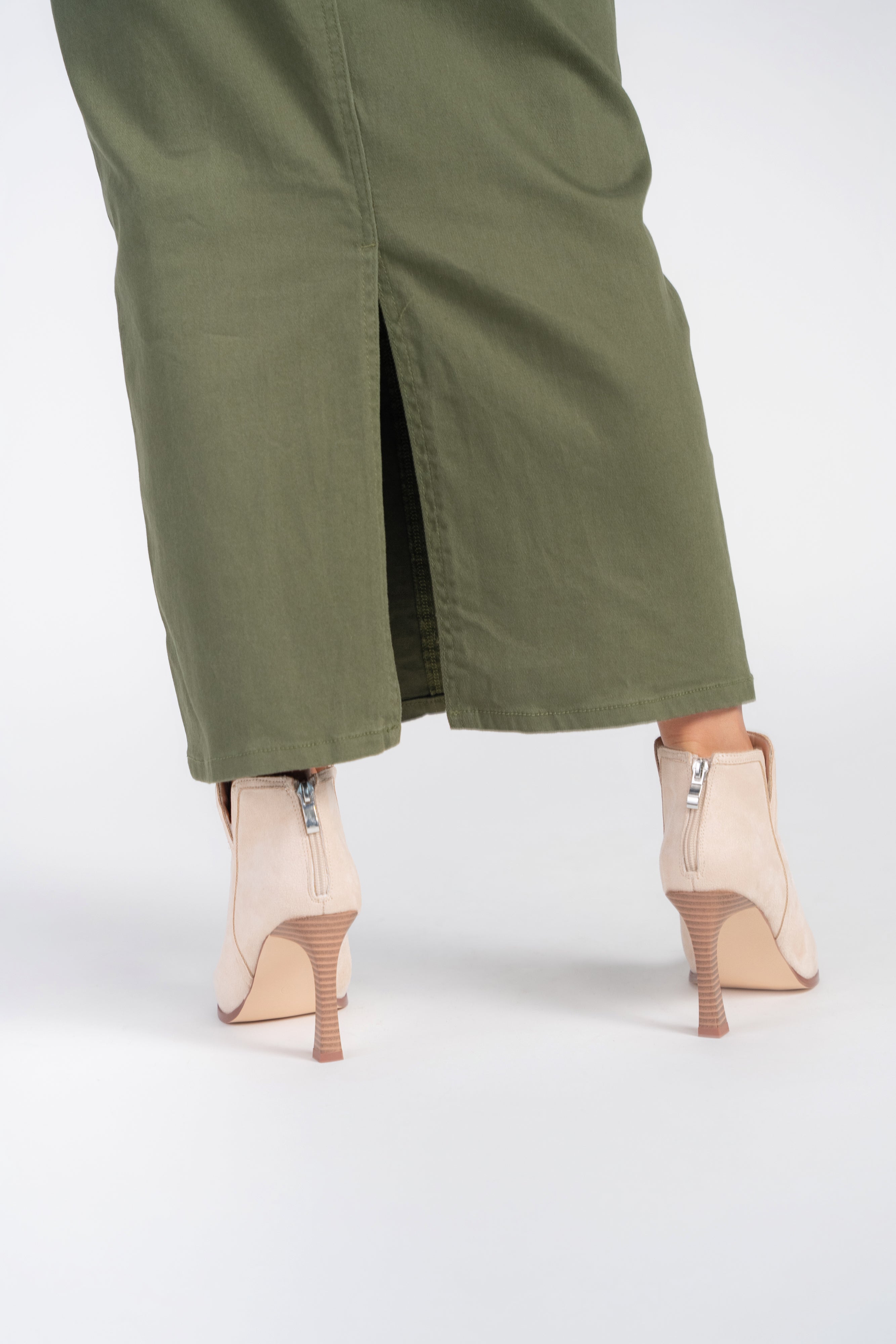 Straight Denim Skirt- Olive