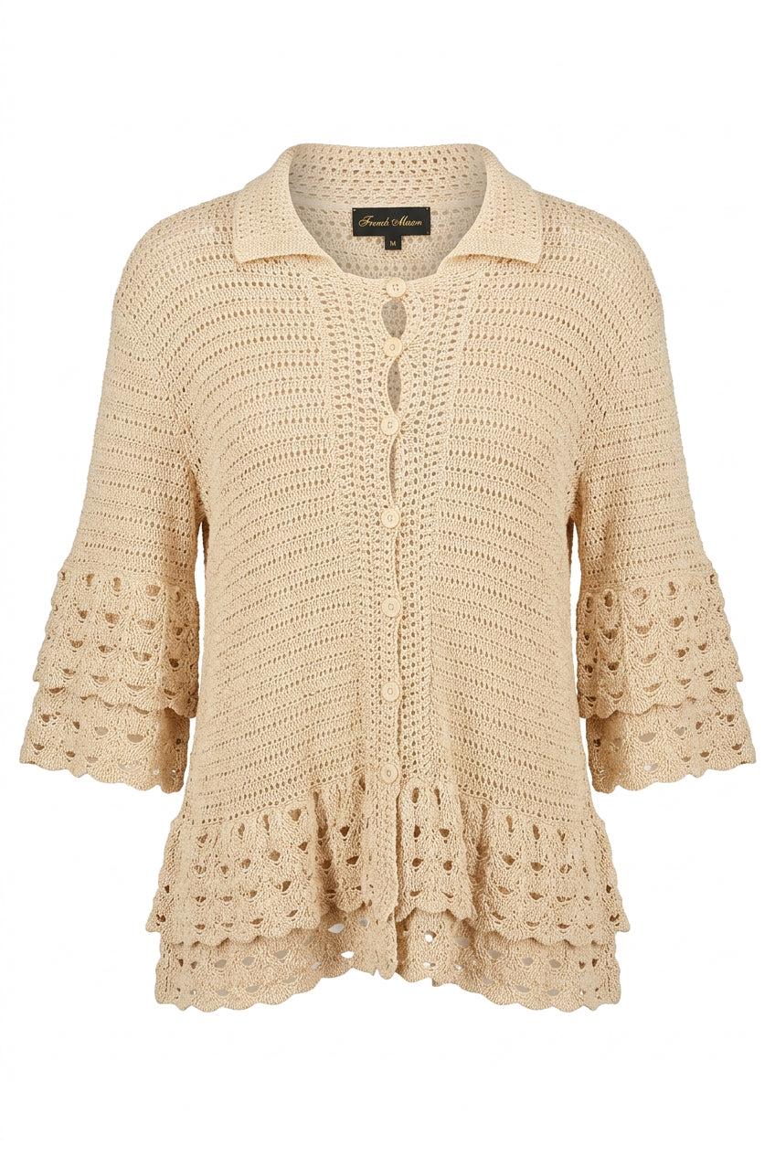Crochet Nude Knit Top with Peplum