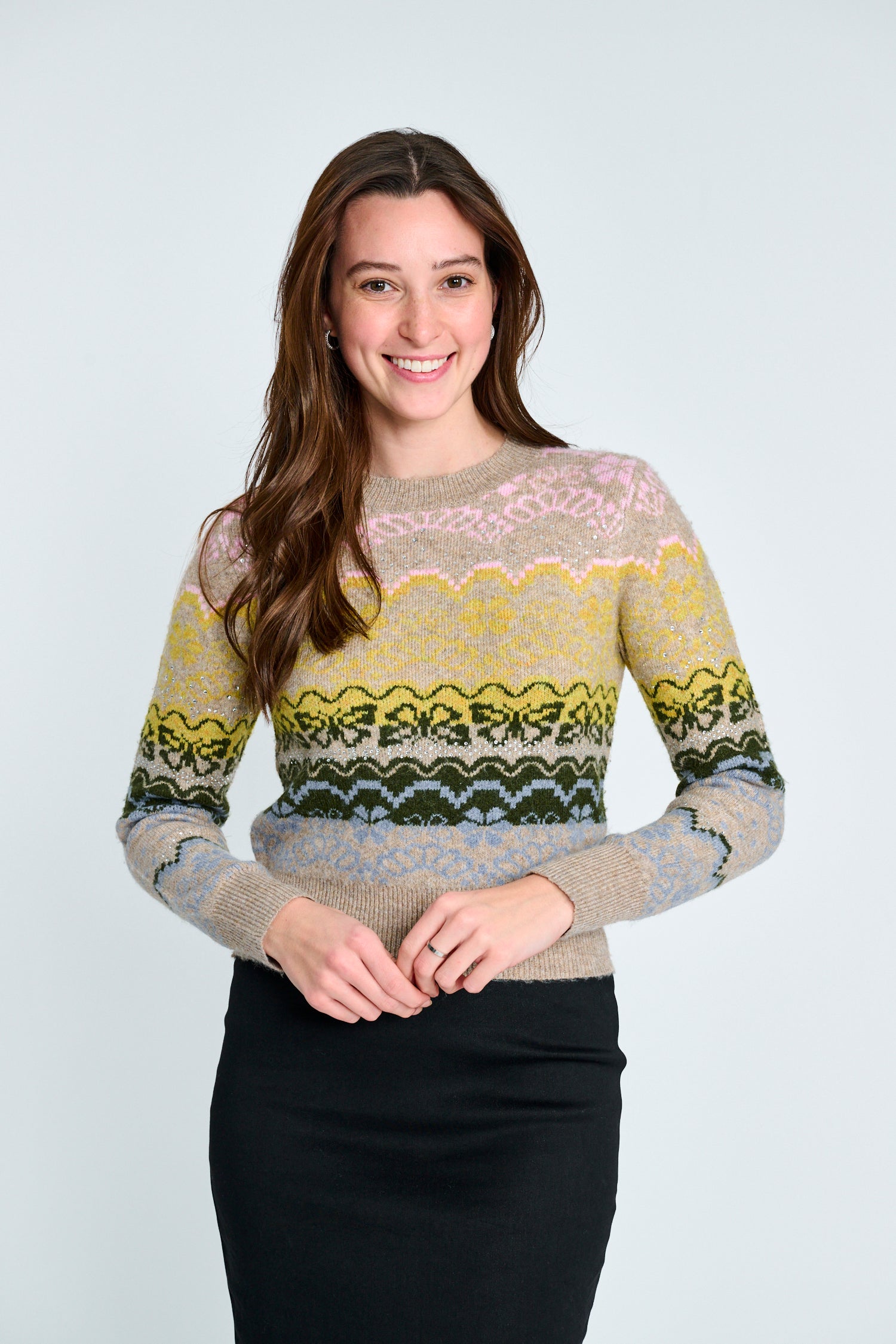 Soft Printed Top with Studded Trim