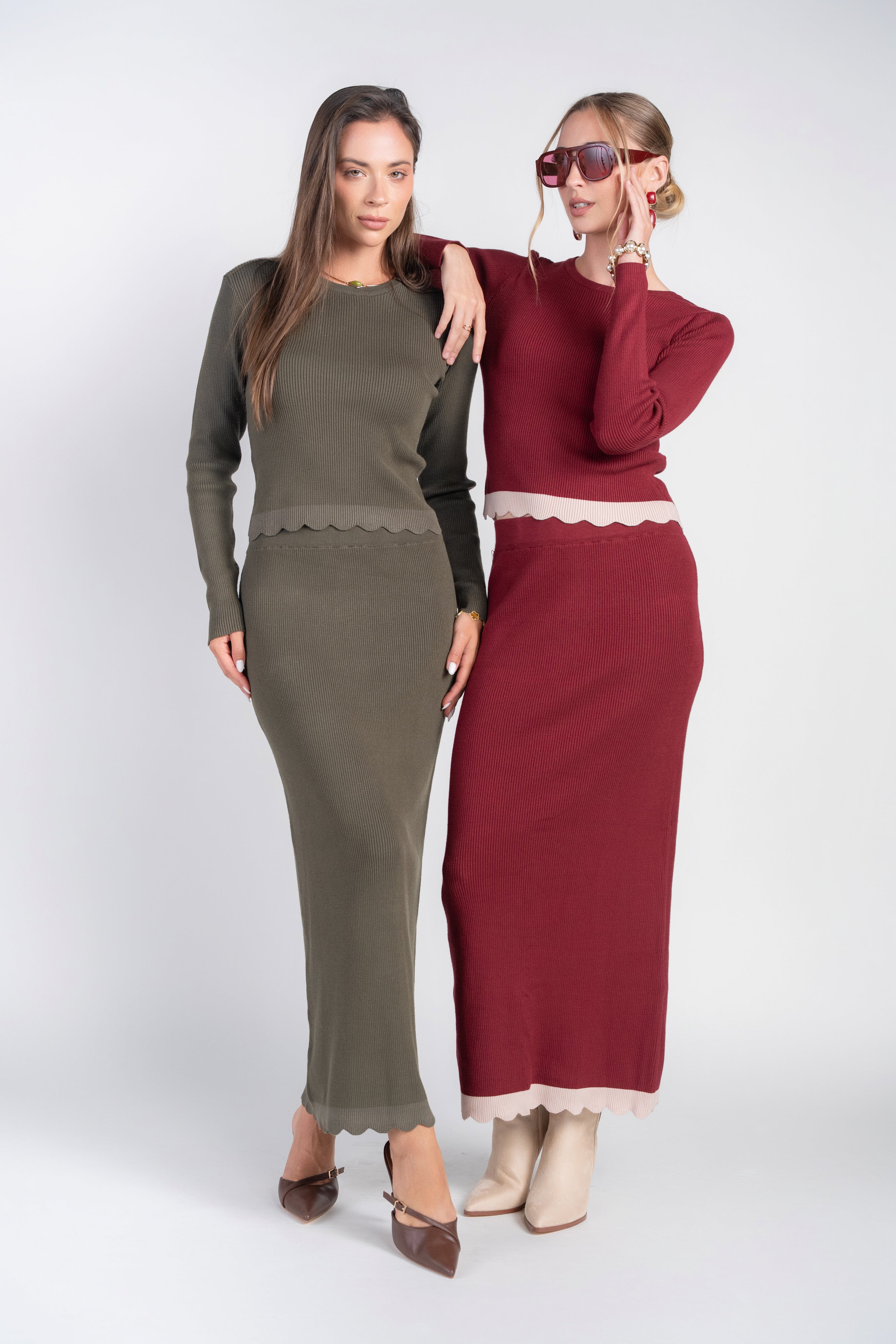Scalloped Knit Skirt- Bordeaux