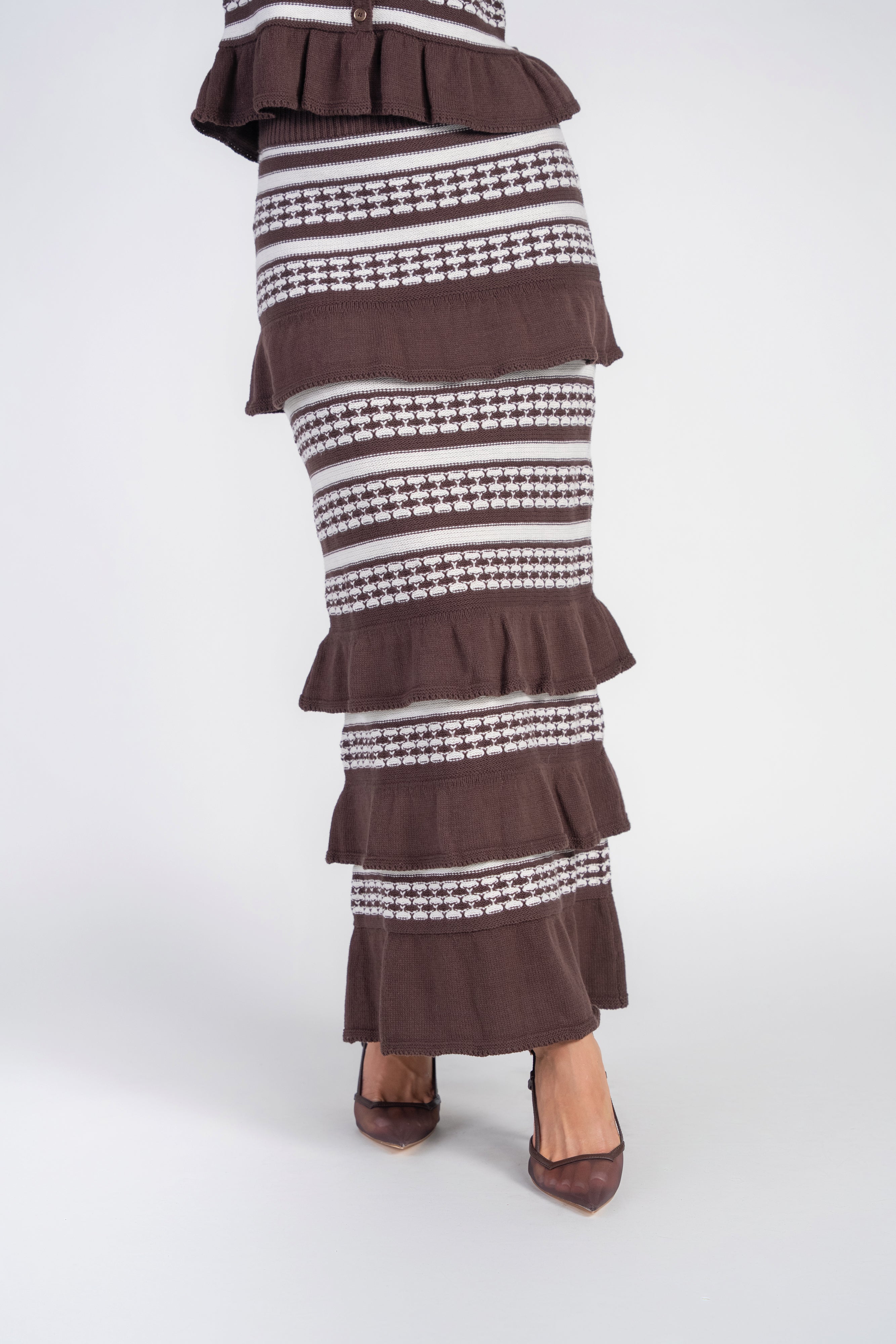 Crochet Knit Skirt- Chocolate and Cream