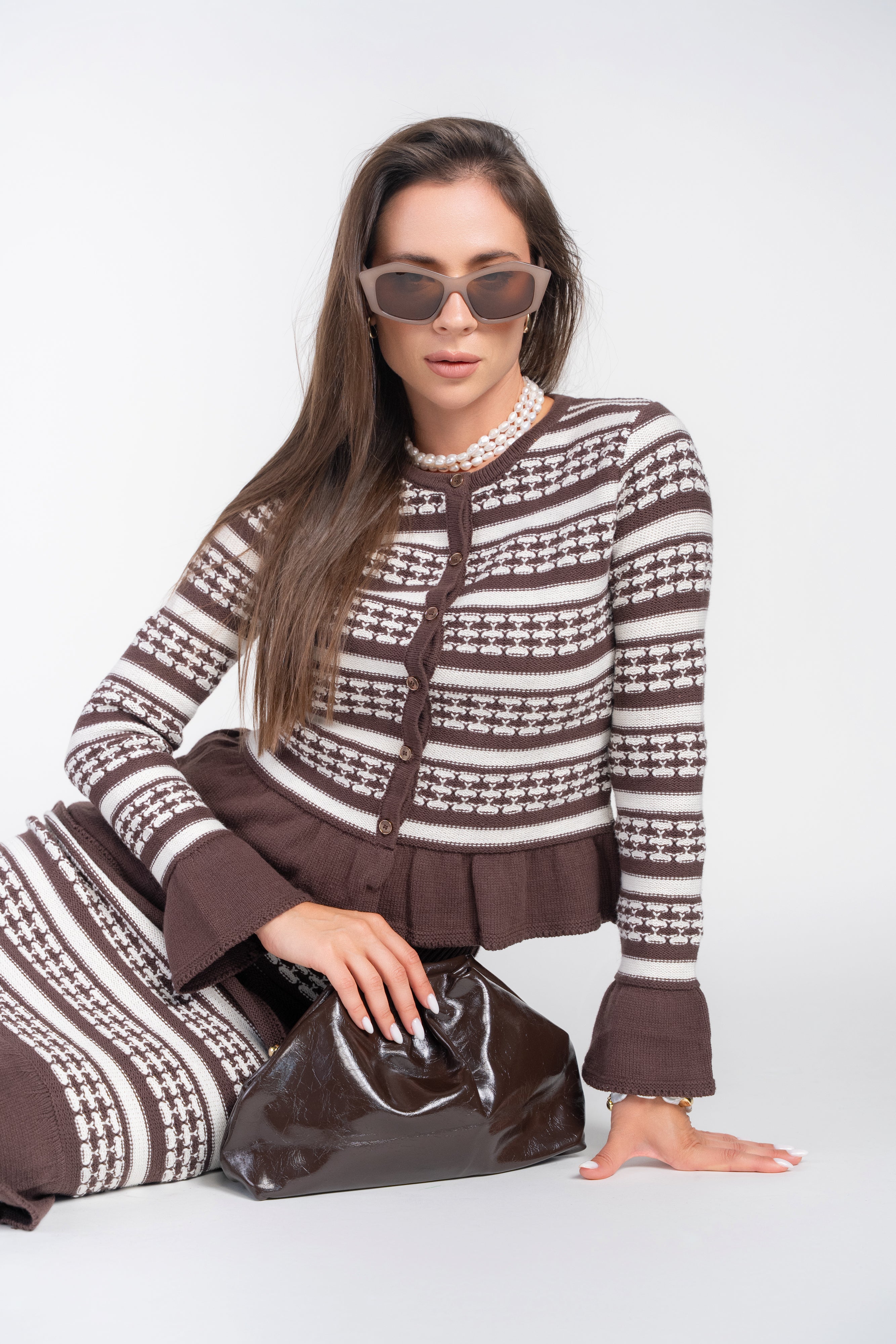 Crochet Knit Top- Chocolate and Cream