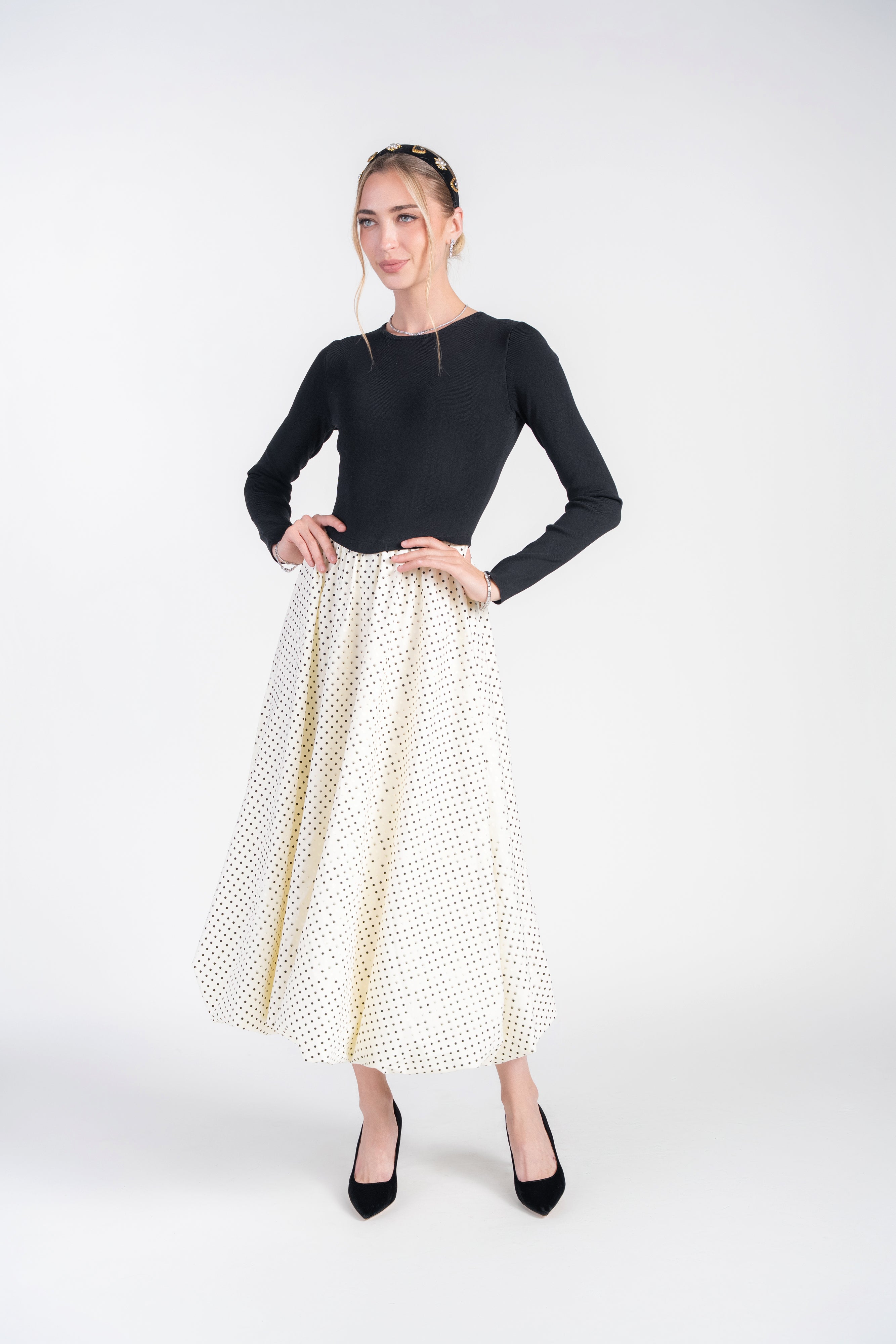 Bubble Hem Midi Dress- Polka Dot