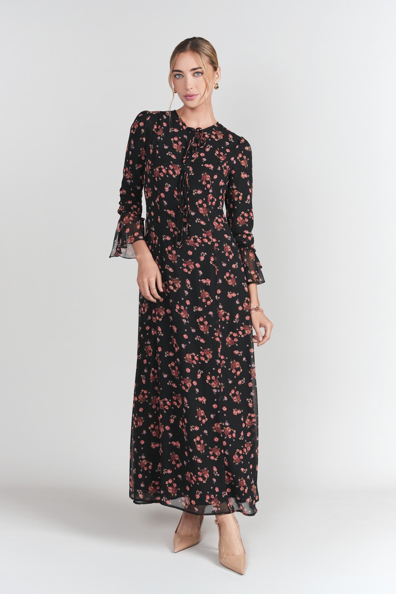 Ella Dress- Black with Red Flowers S Ella Dress- Black with Red Flowers S
