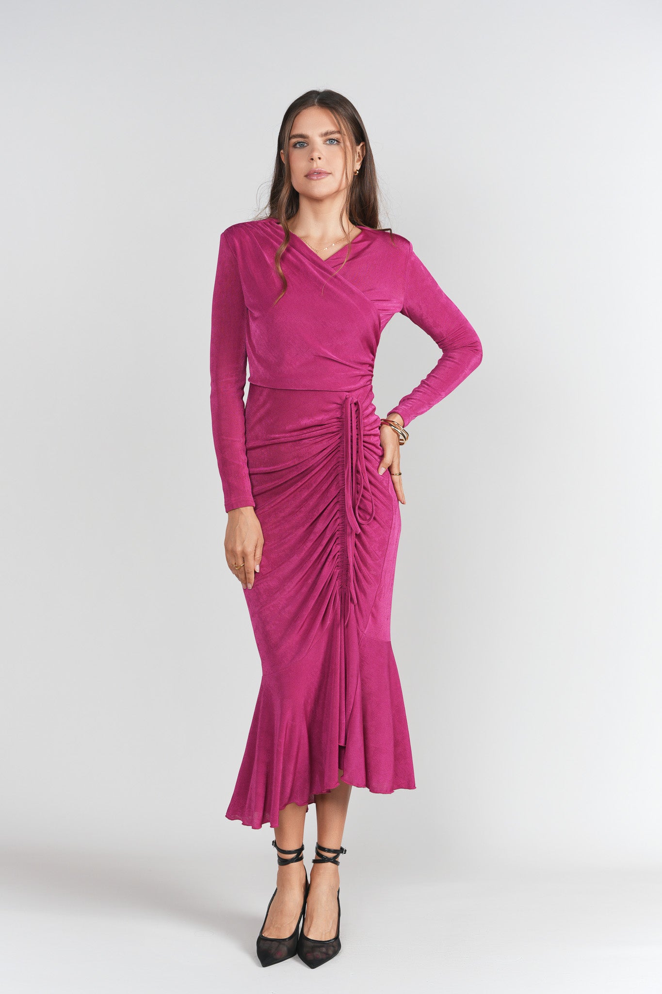 Valerie Midi Dress- Fuchsia L Valerie Midi Dress- Fuchsia L