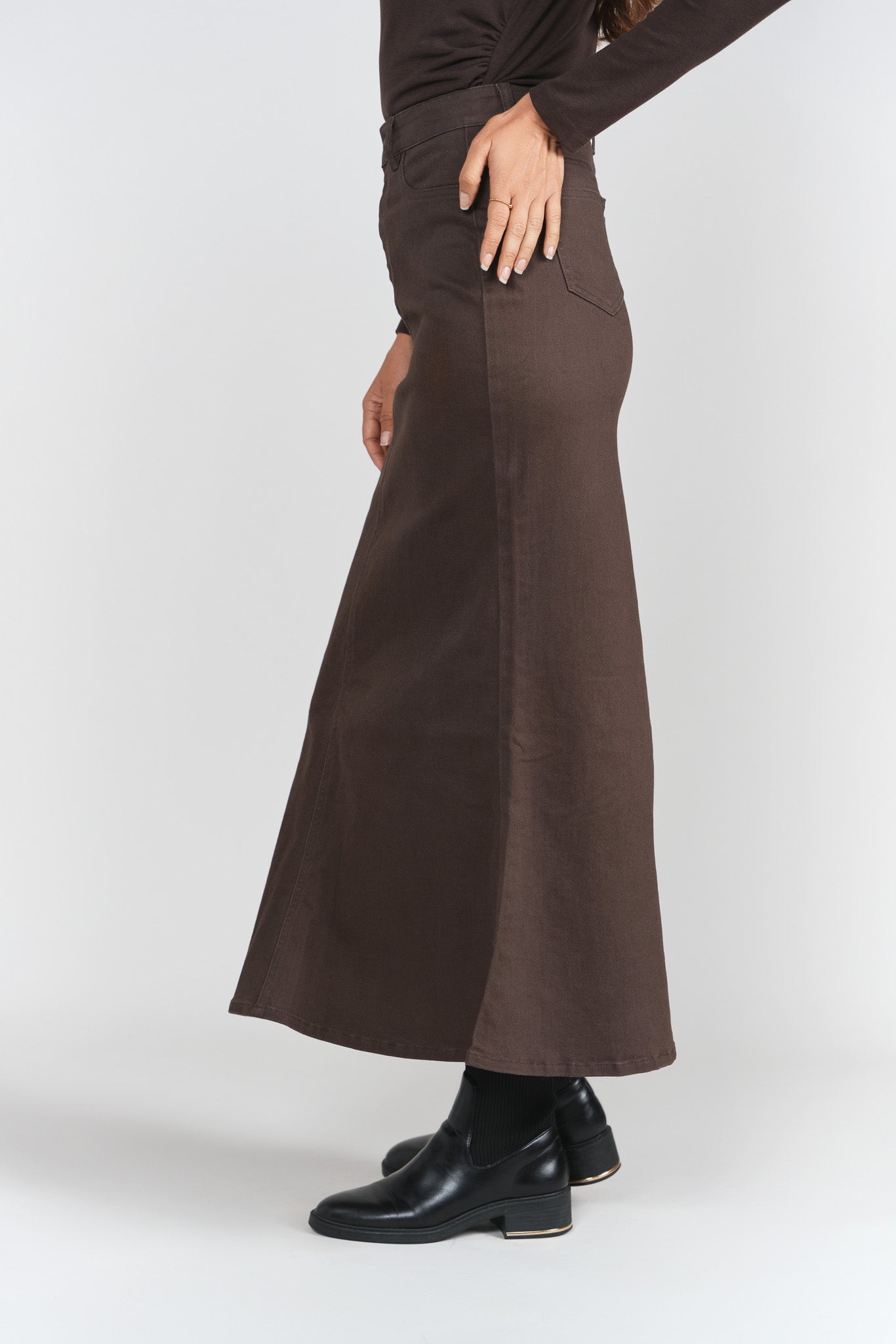 Mermaid Denim Maxi Skirt- Brown