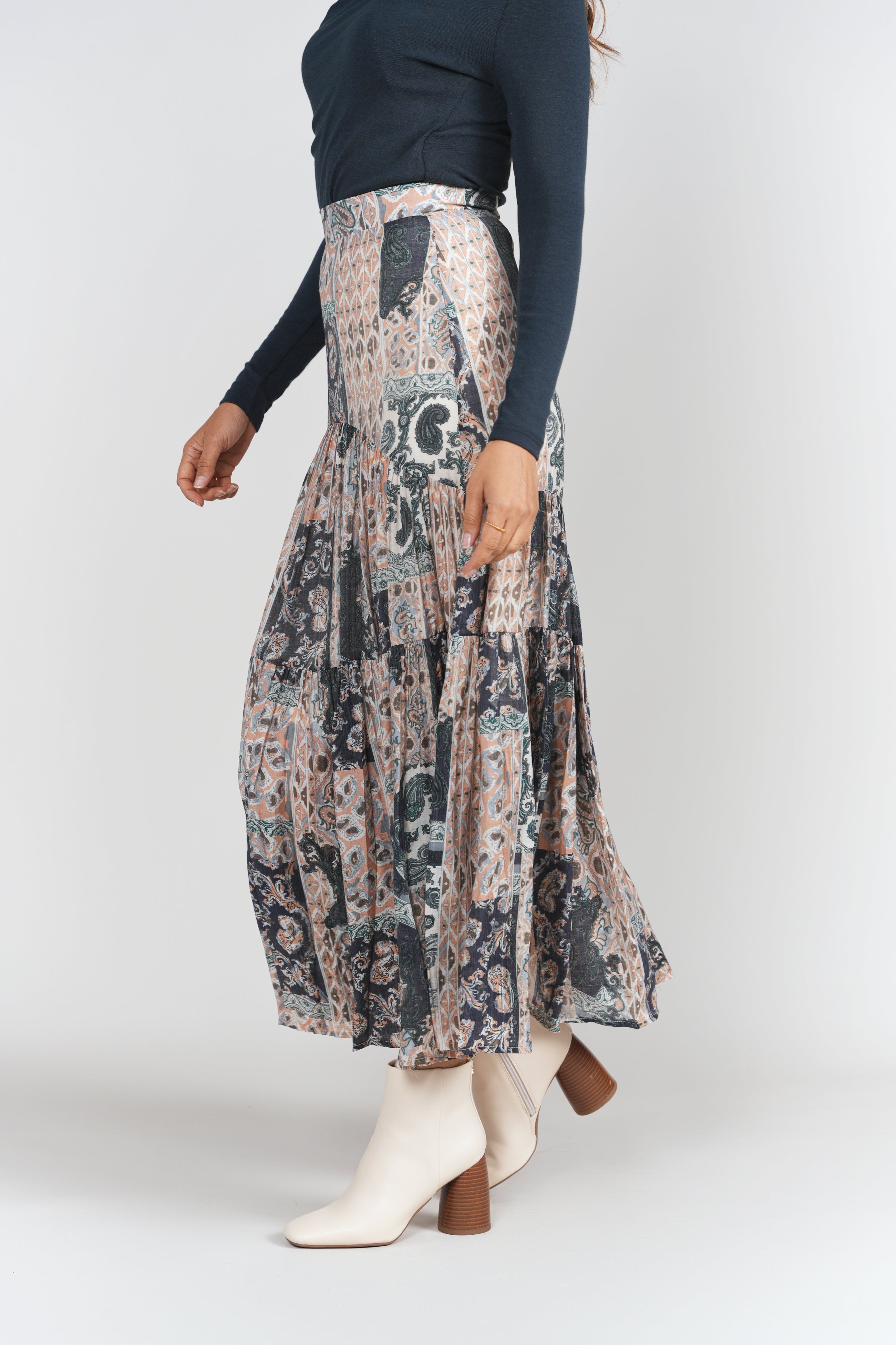 Tiered Maxi Skirt- Patchwork