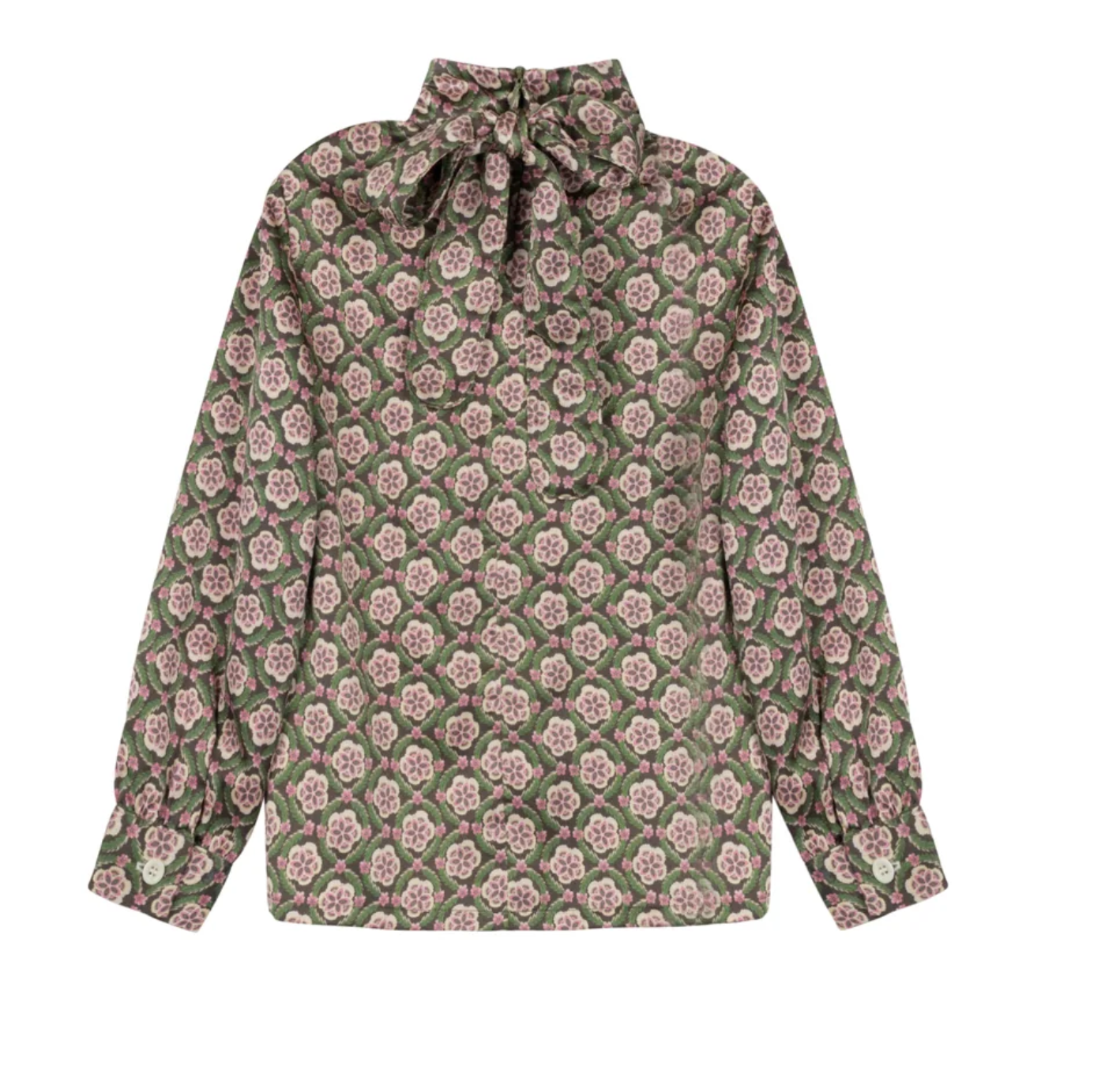 Cassidy Blouse in Floral, high-neck floral teen blouse with tie detail on a white background