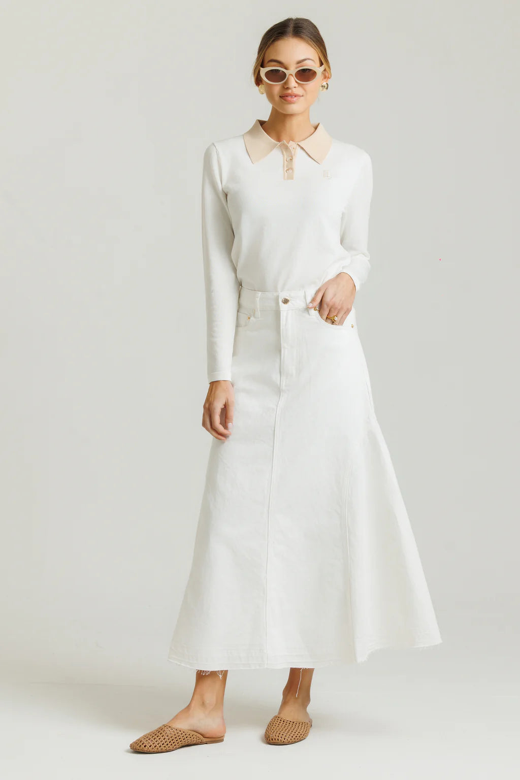 Chain Denim Skirt- White