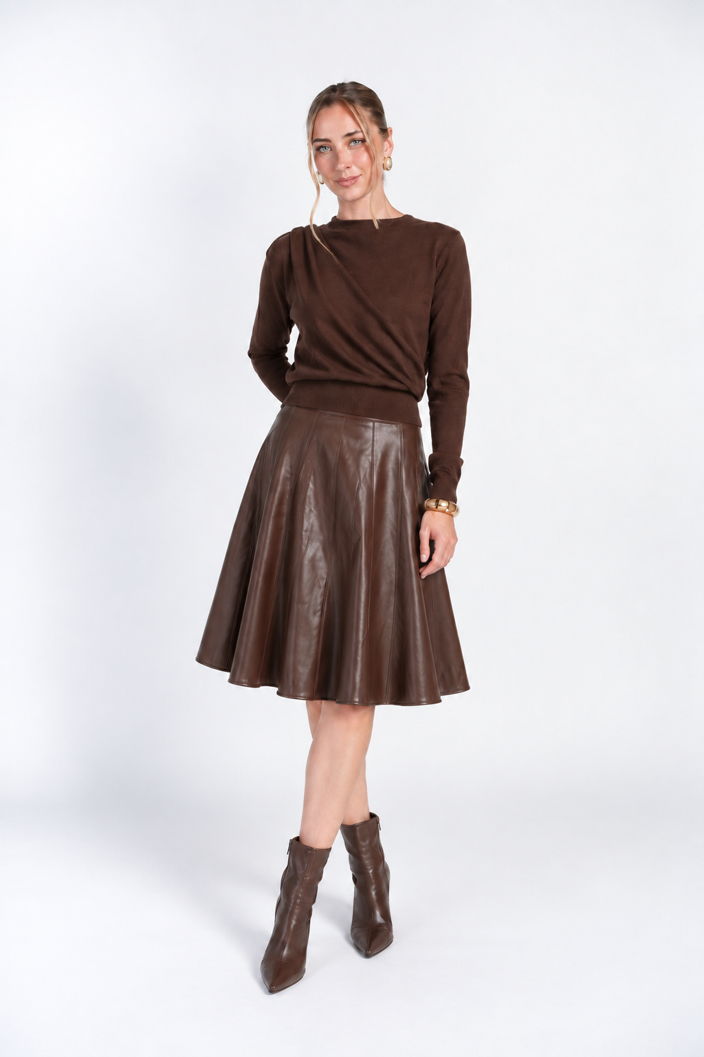Scarf Sweater Top- Brown