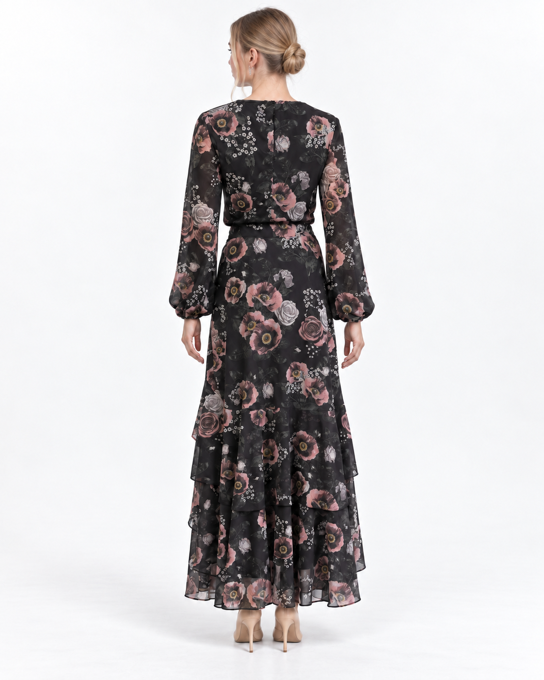 Jodi Skirt- Pink Flowers on Black