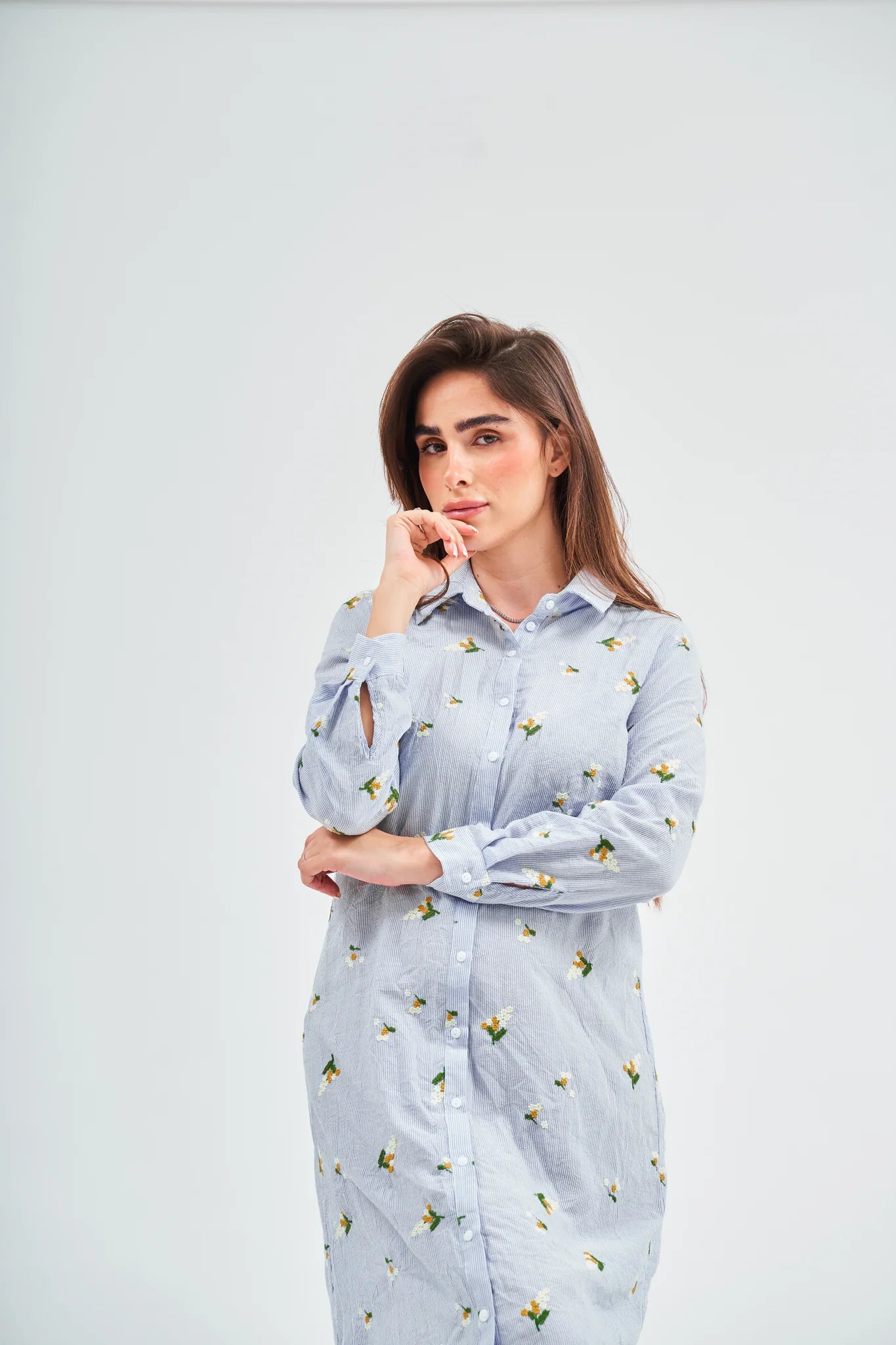 Blue Seersucker Shirt Dress