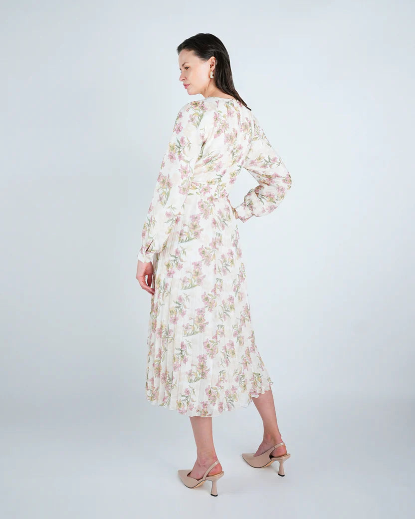 DR4068 Chiffon Floral Waisted Midi Dress