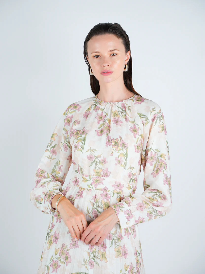 DR4068 Chiffon Floral Waisted Midi Dress