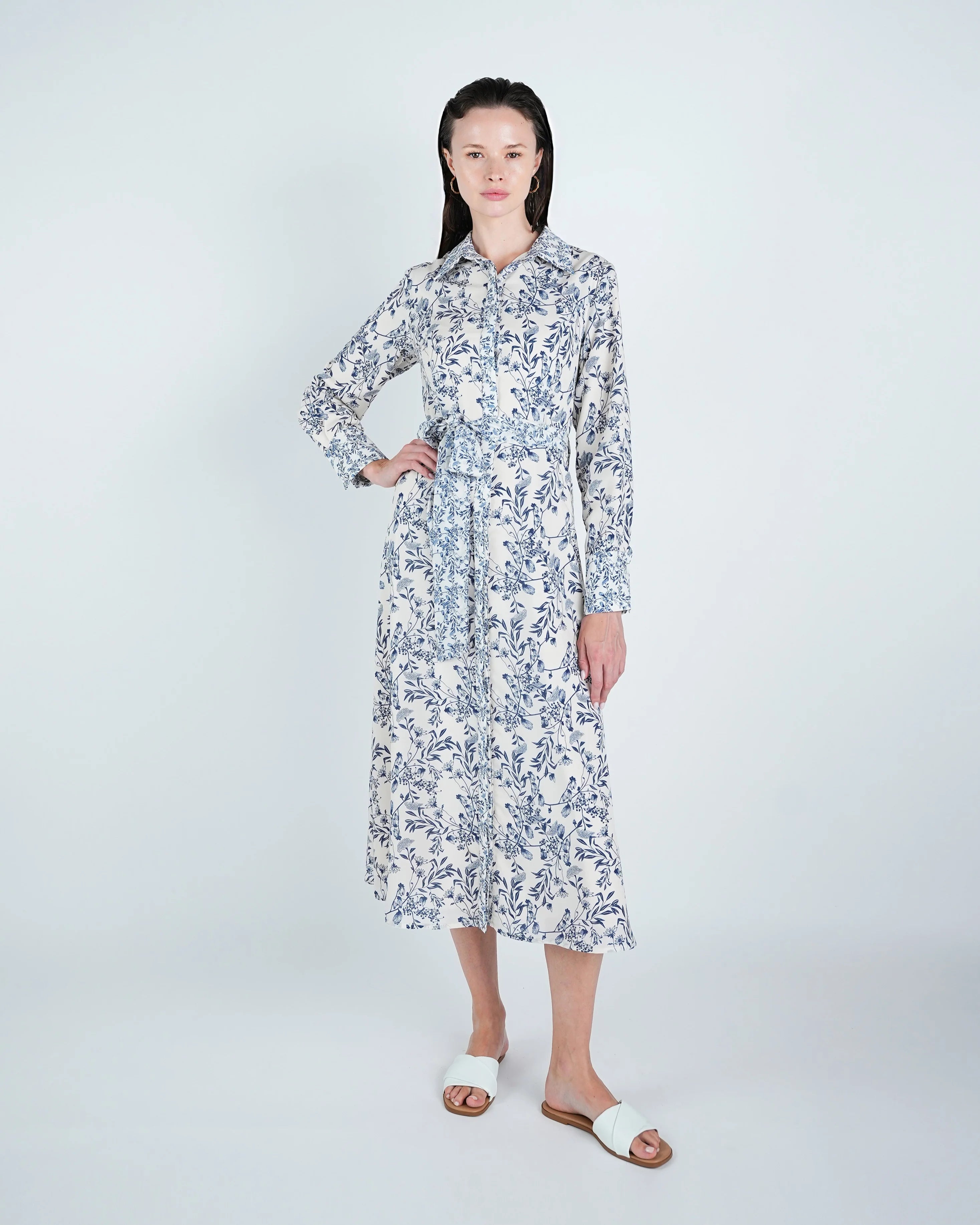DR4097 Georgette A-Line Belted Shirt Dress