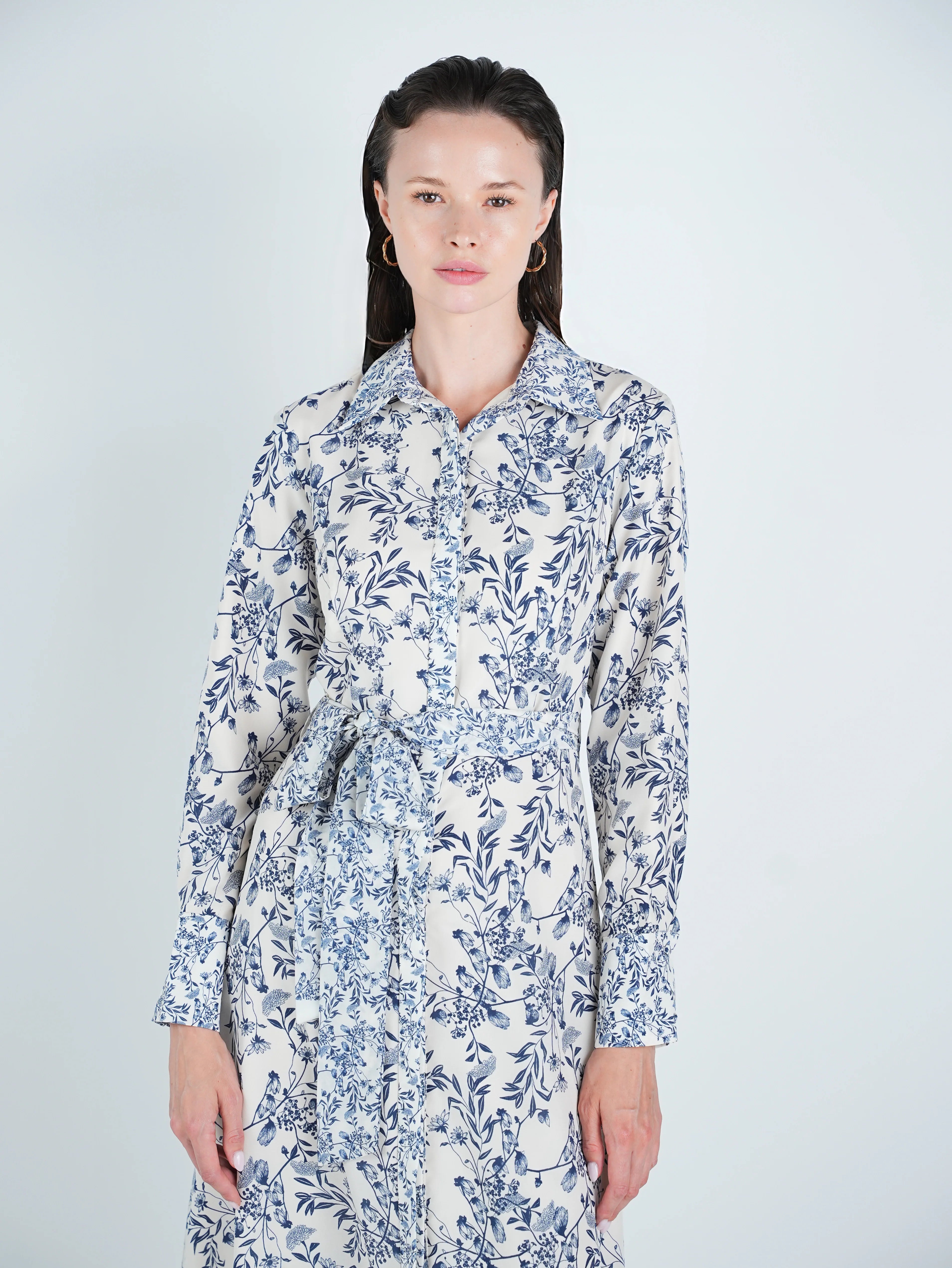 DR4097 Georgette A-Line Belted Shirt Dress