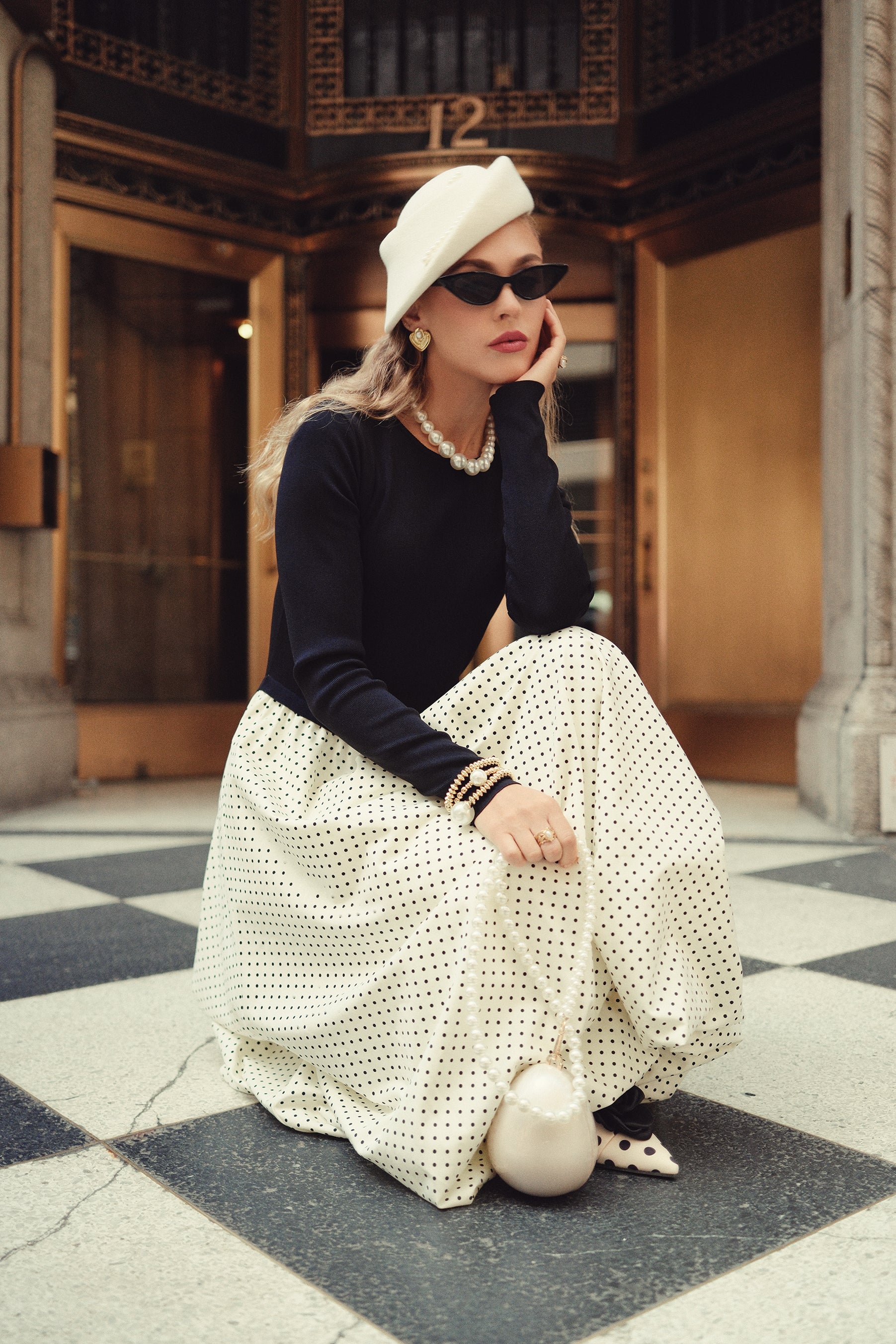 Bubble Hem Midi Dress- Polka Dot