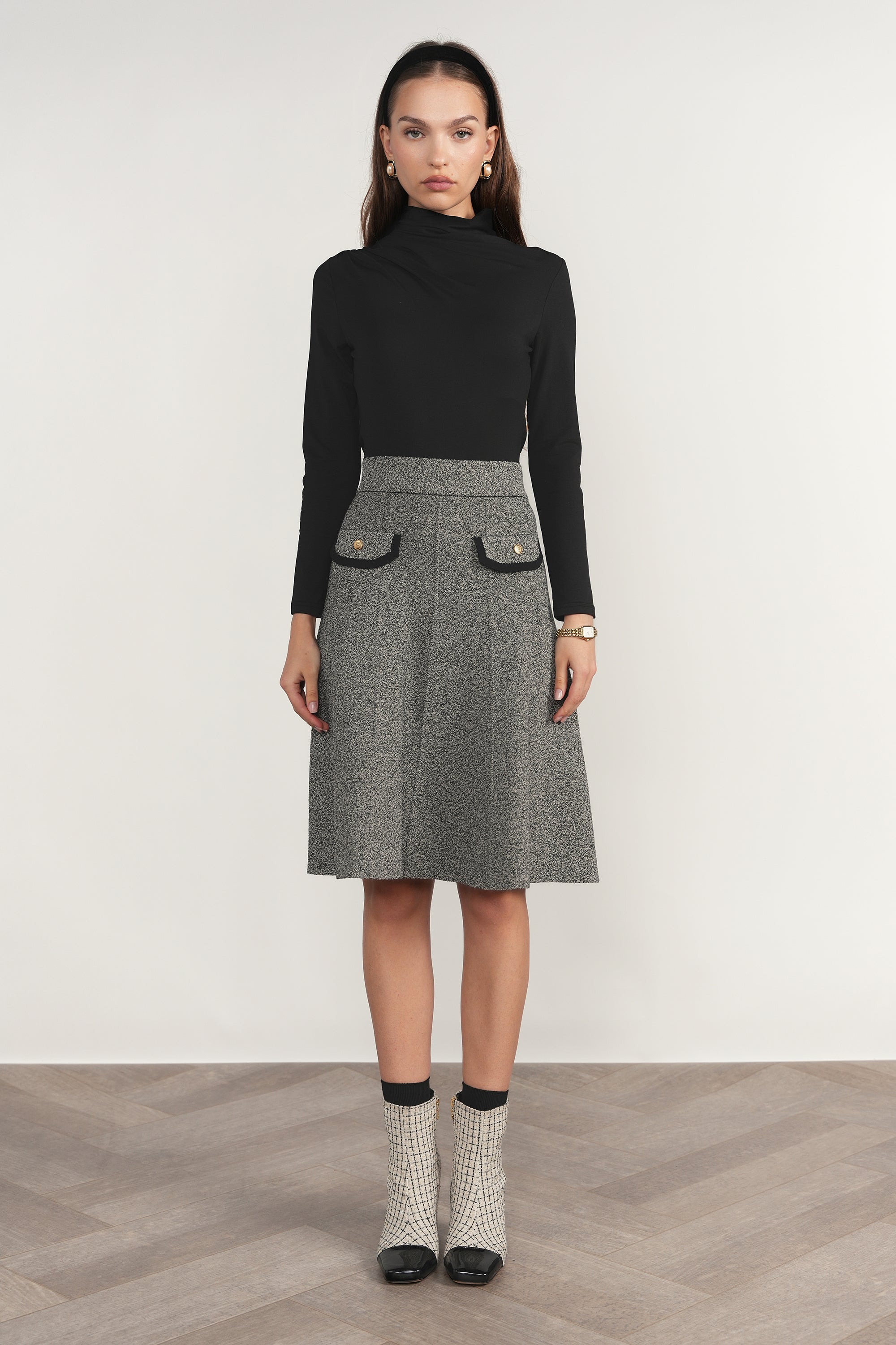 Trent Skirt - Black Tweed 23 Short