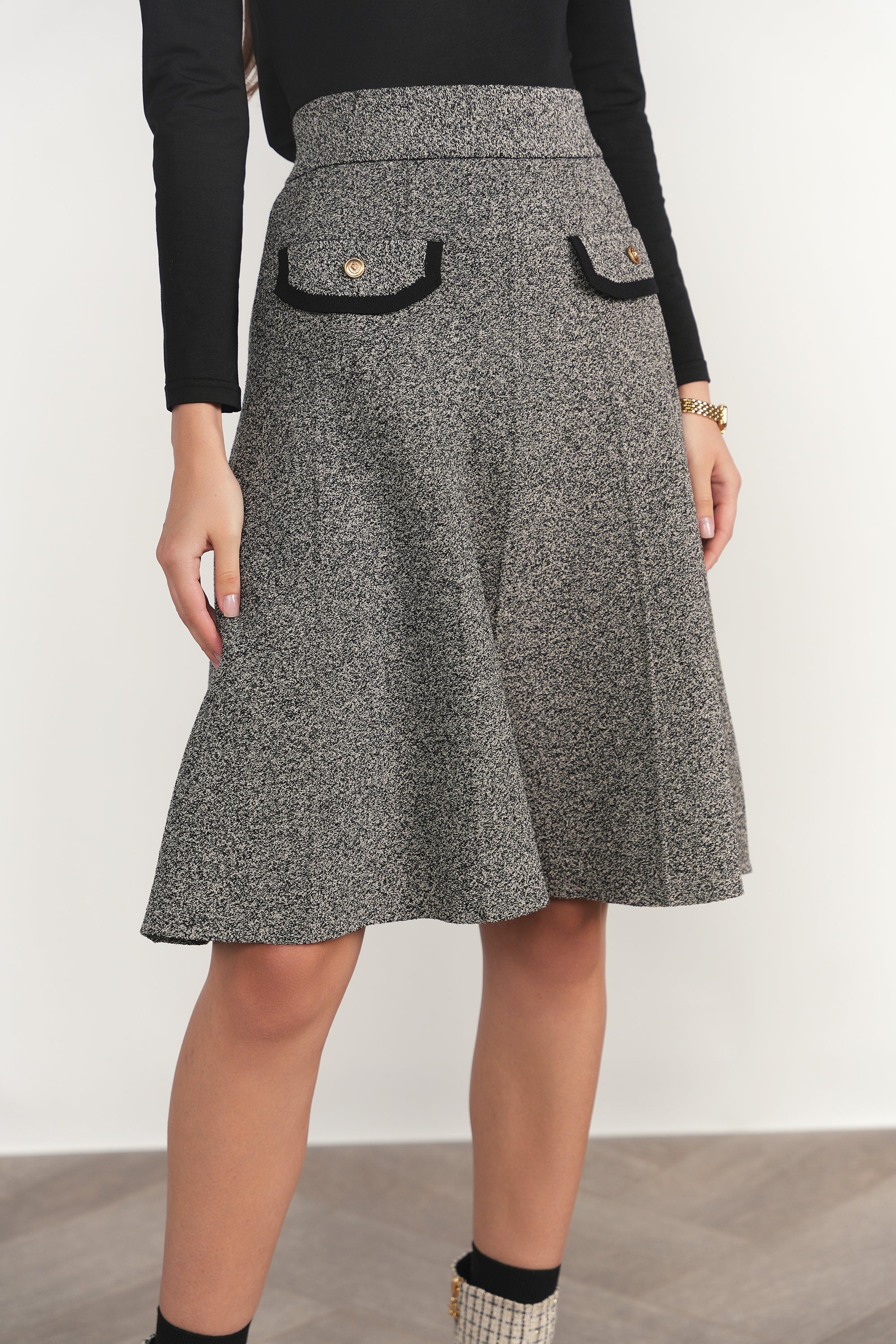 Trent Skirt - Black Tweed 23 Short