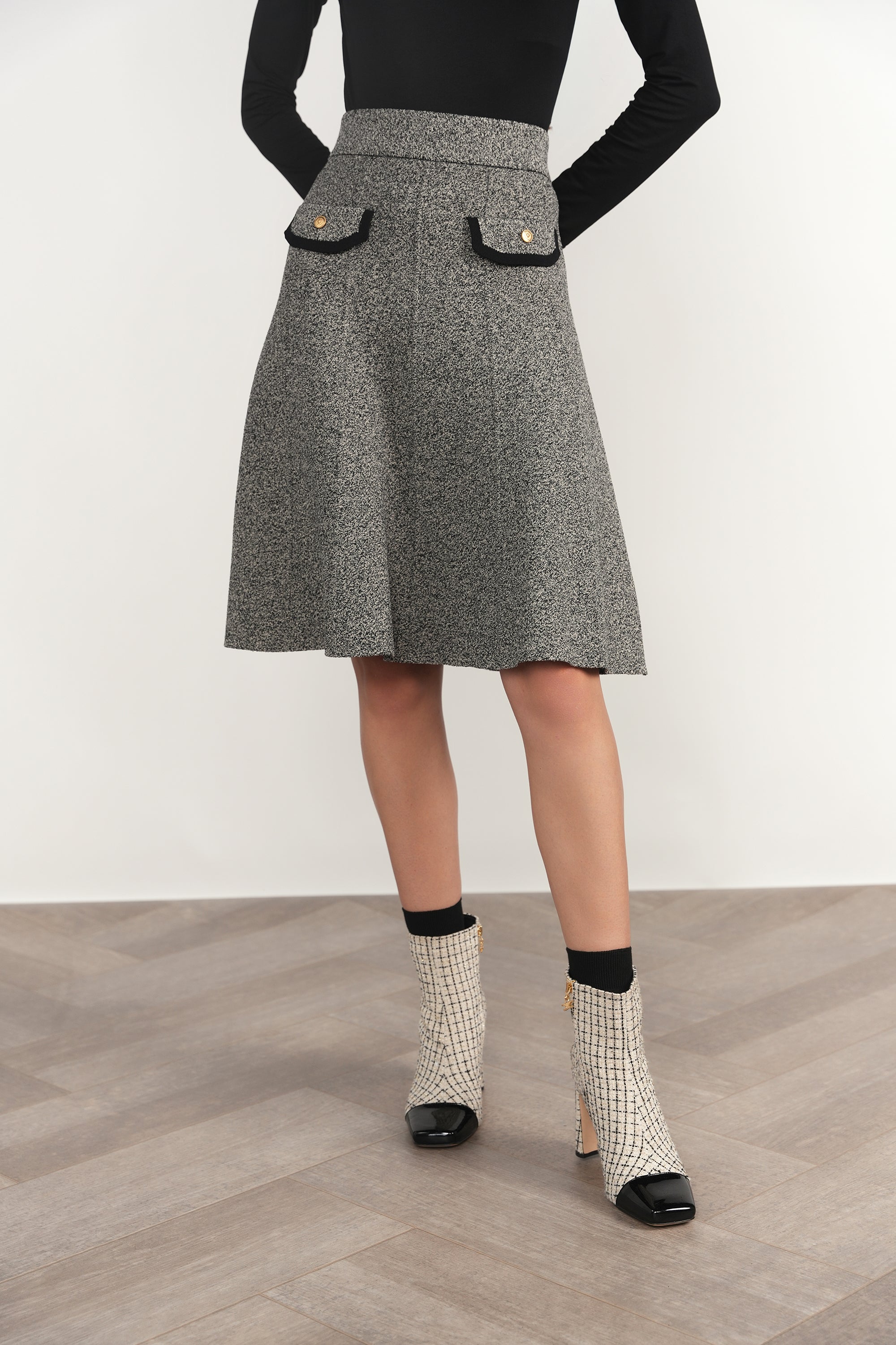 Trent Skirt - Black Tweed 23 Short