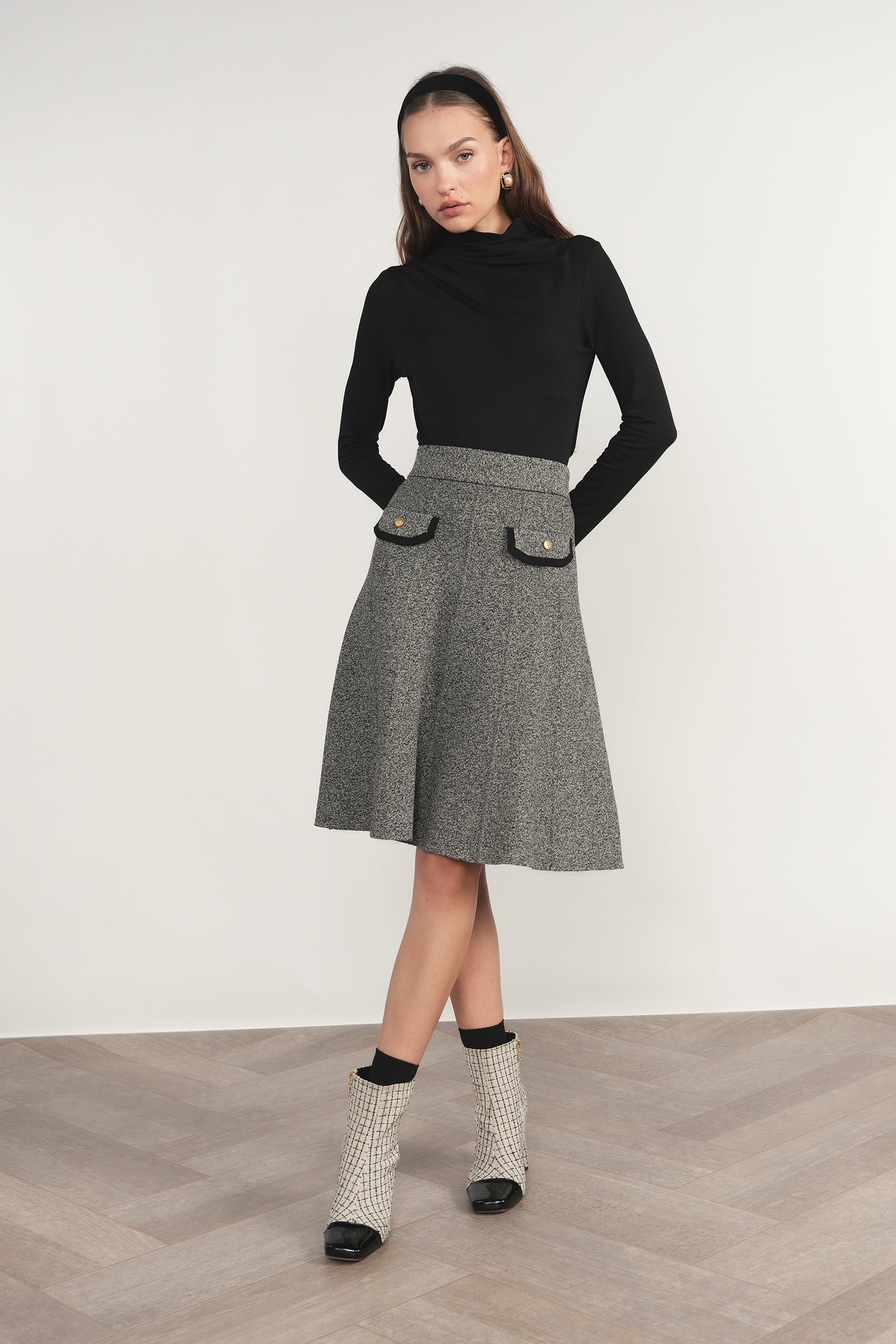 Trent Skirt - Black Tweed 23 Short