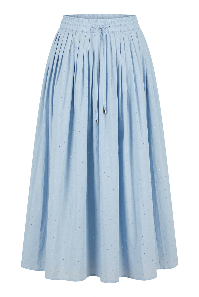 Light Blue Studded Pleated Skirt with Drawstring Waist
