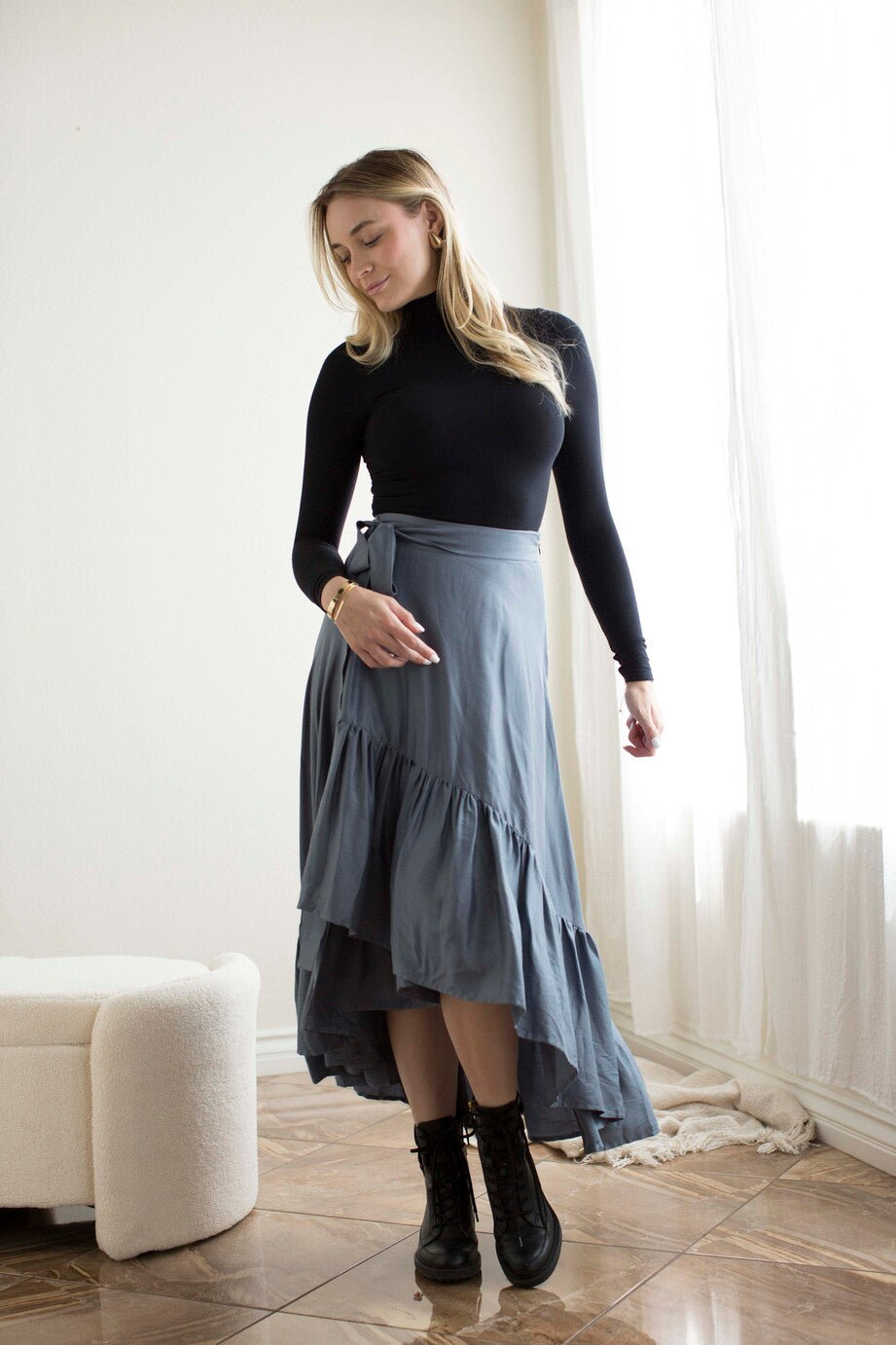 Faux Wrap Hi Lo Skirt-214s