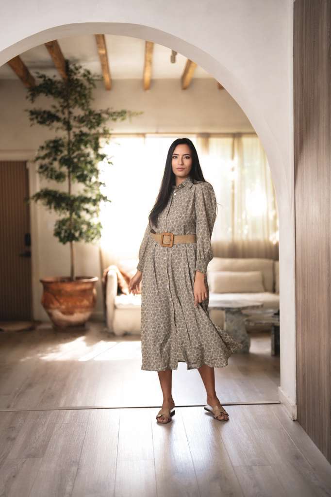 Green Abstract Midi Dress w/ Belt