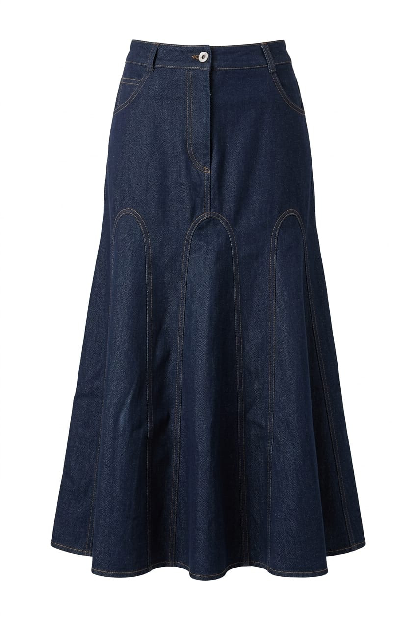 Denim Cut Skirt - Navy