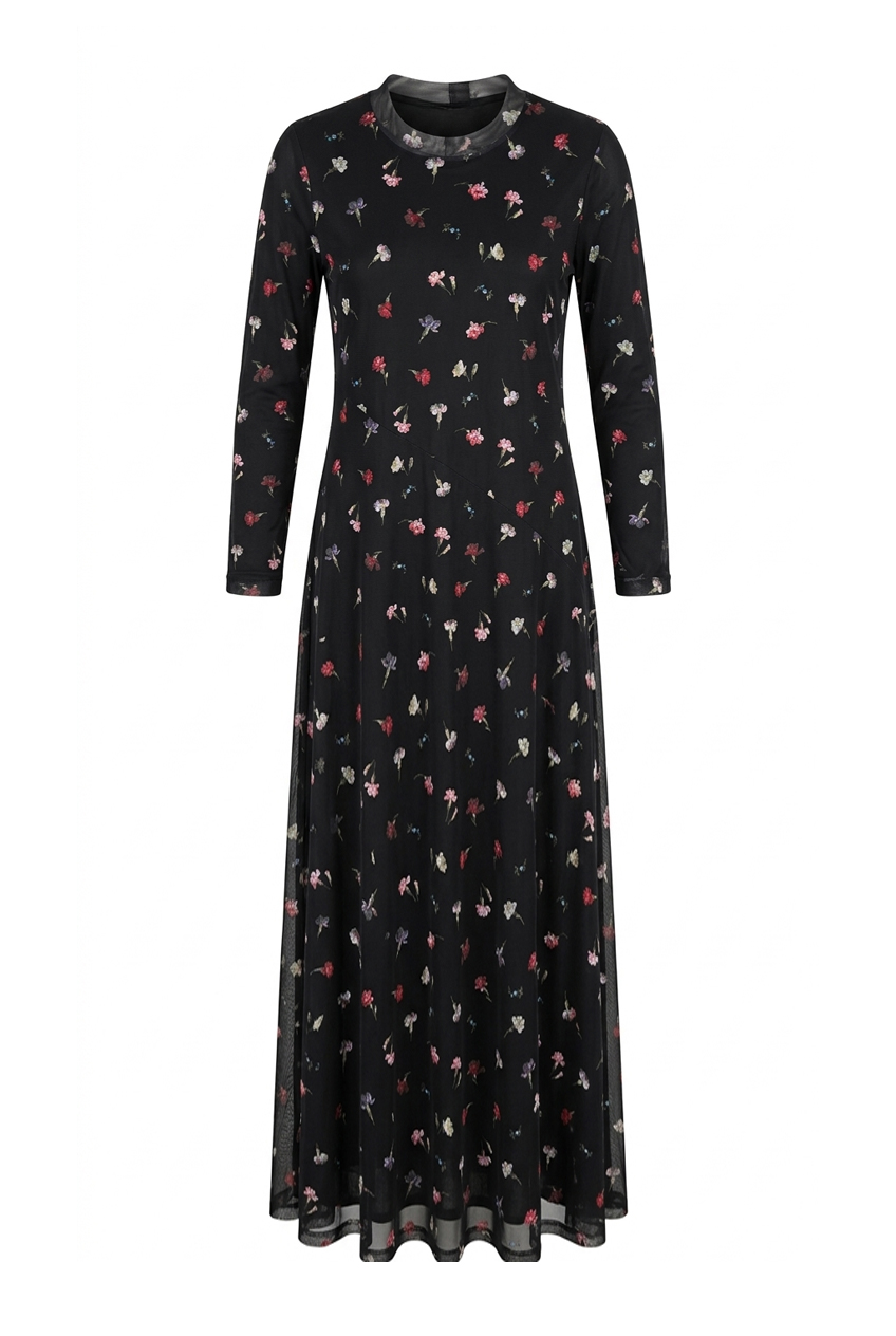 Floral Print Mesh Dress - Floral