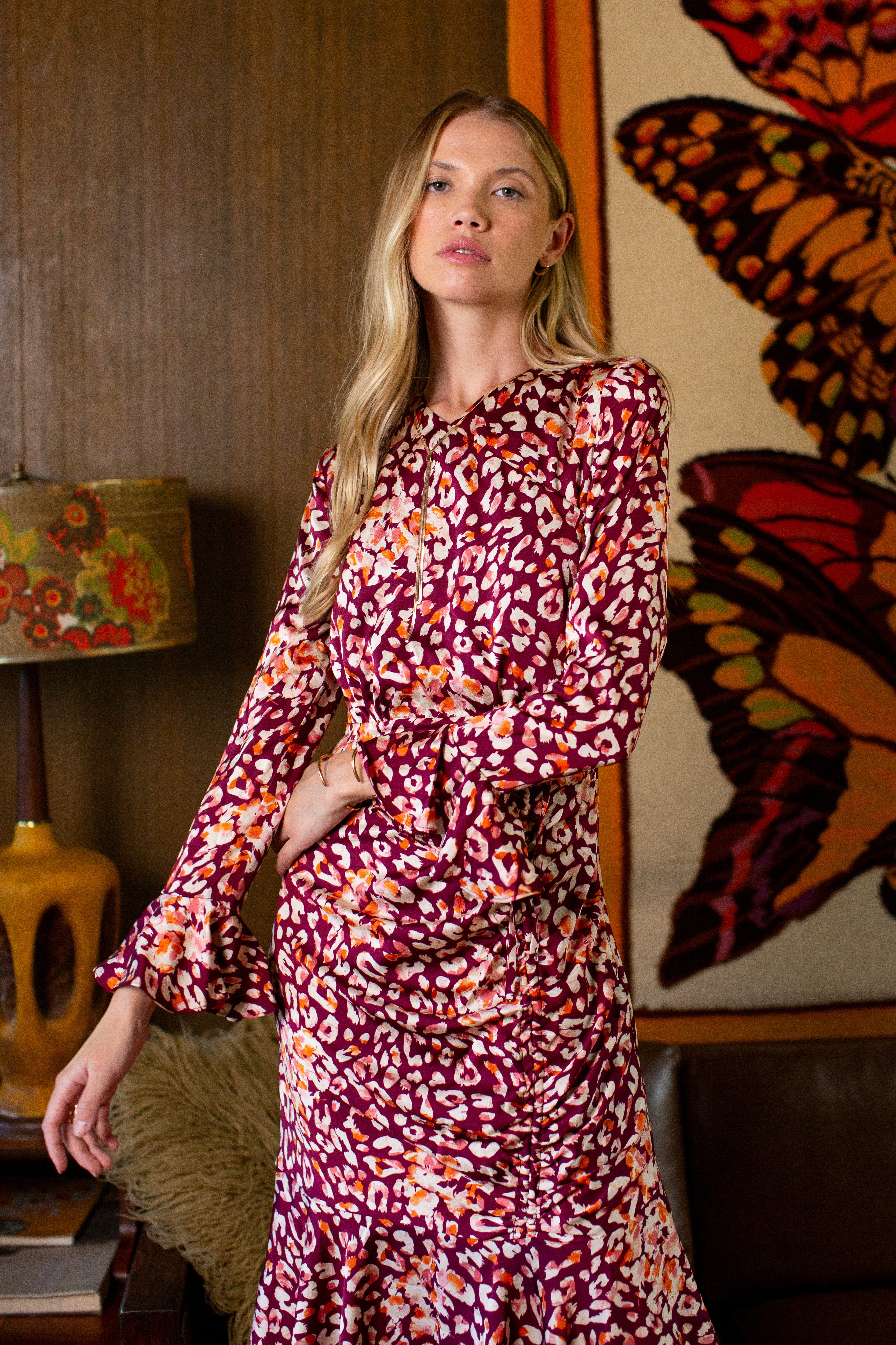 Valerie Dress- Burghundy Cheeta