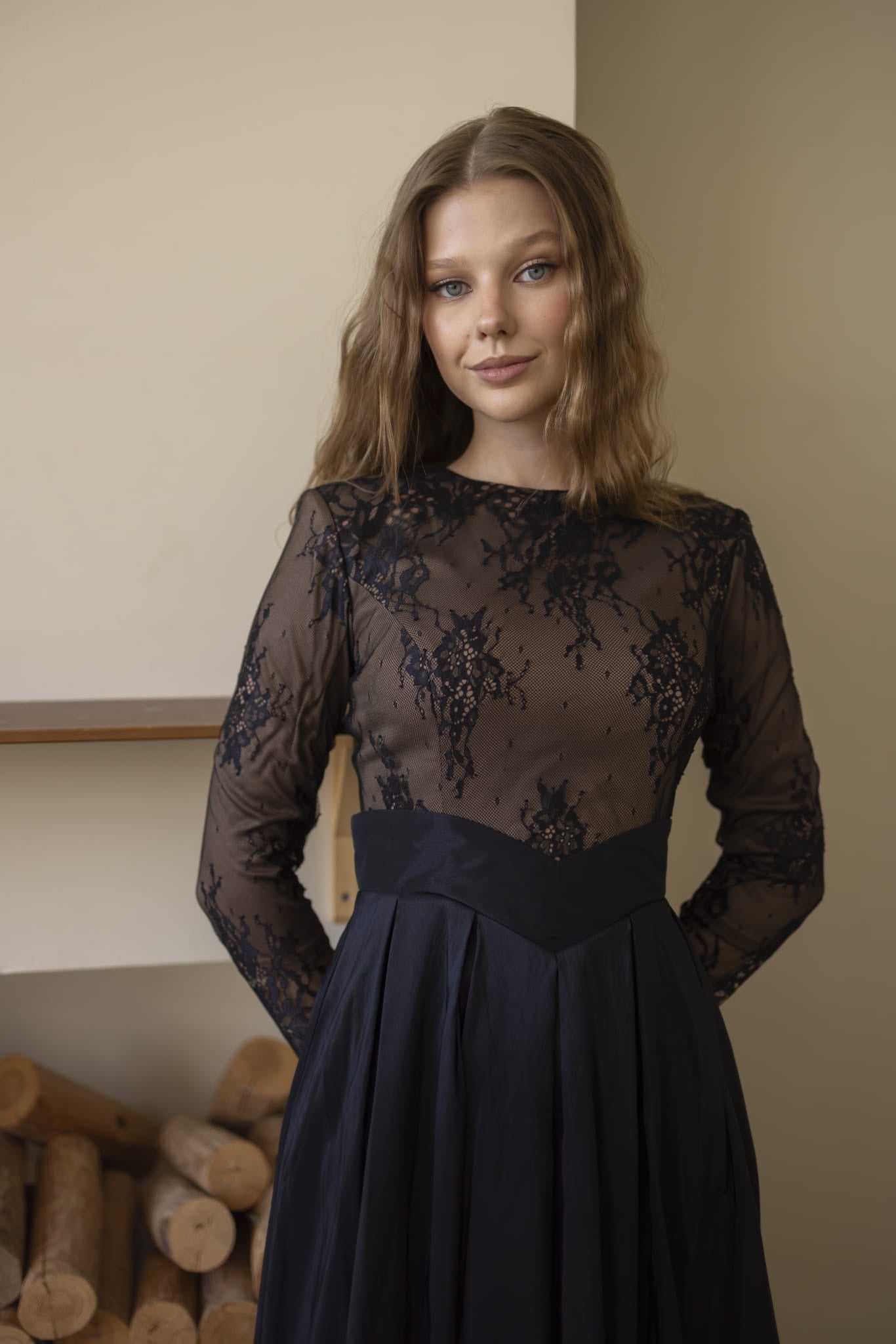 Lace Detail Evening Gown - Black