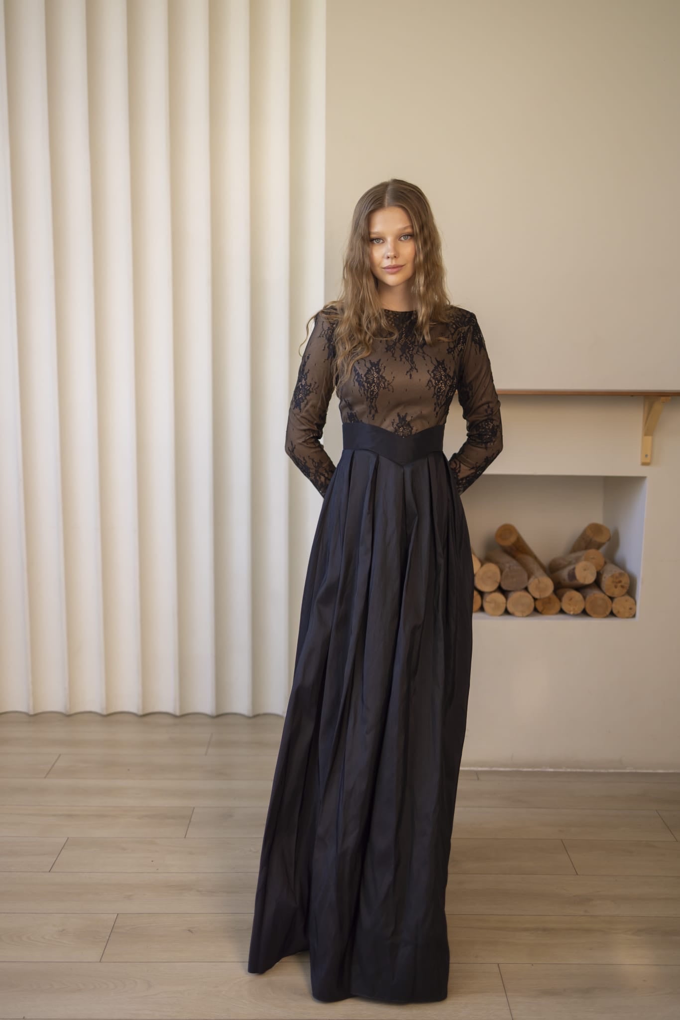 Lace Detail Evening Gown - Black