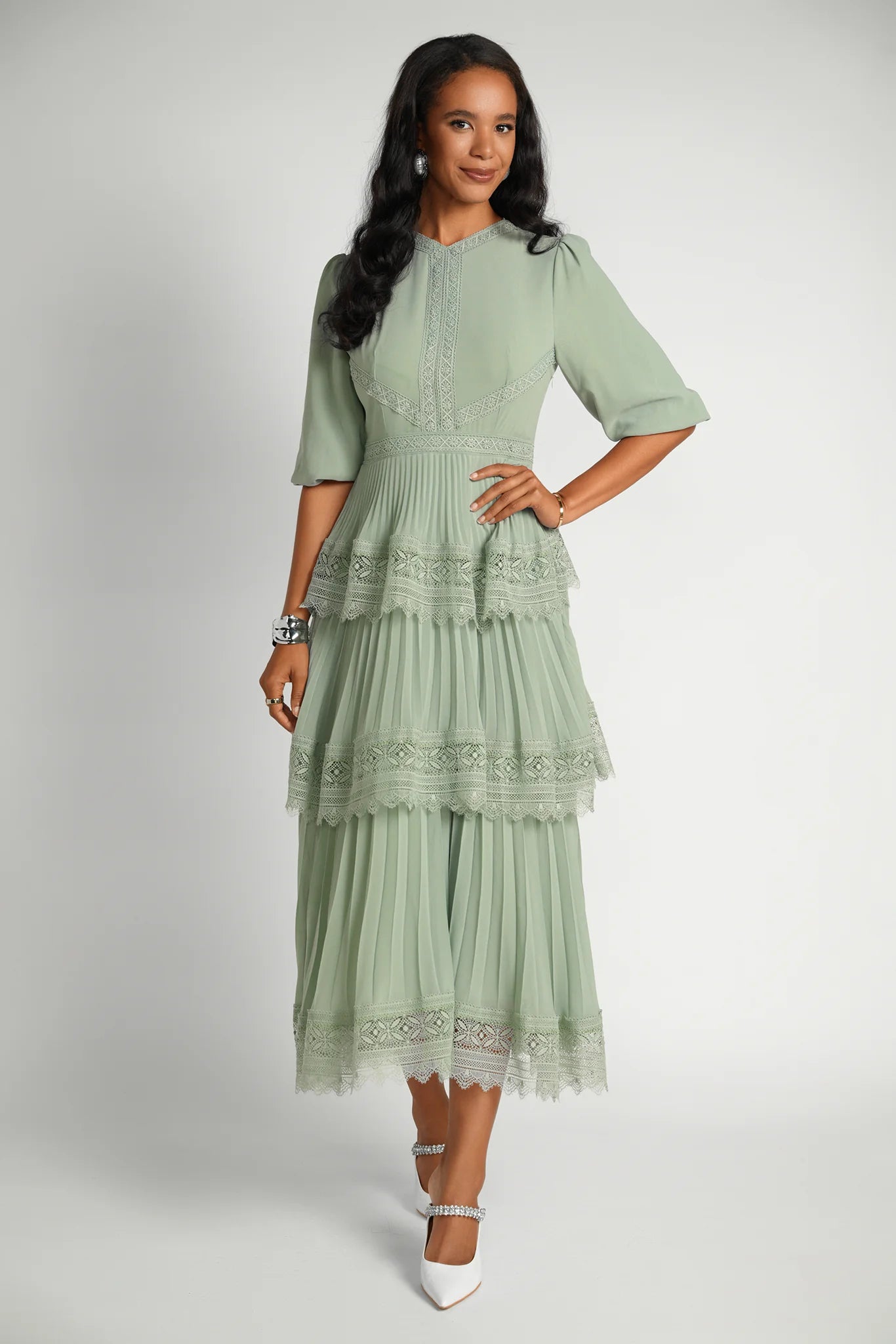 Lace Tier Maxi Dress- Seafoam XS Lace Tier Maxi Dress- Seafoam XS