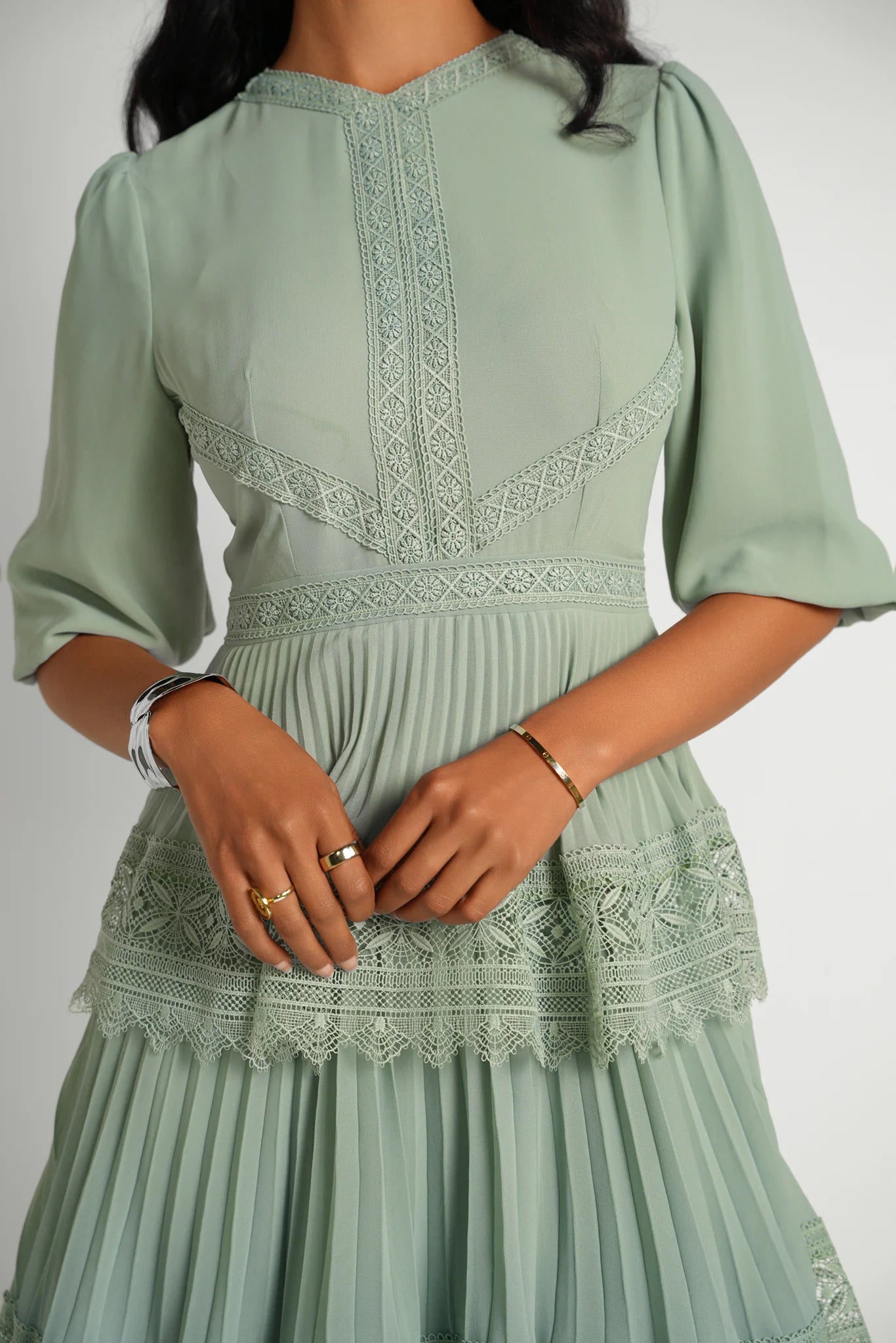 Lace Tier Maxi Dress- Seafoam