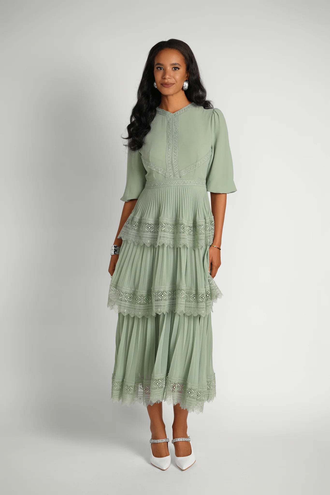 Lace Tier Maxi Dress- Seafoam