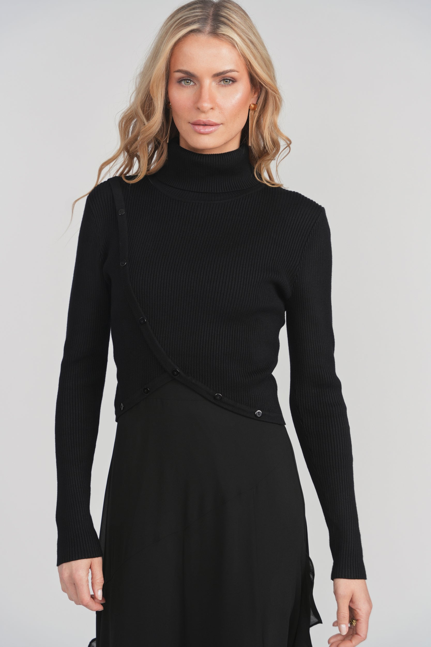 High Collar Asymmetrical Top - Black