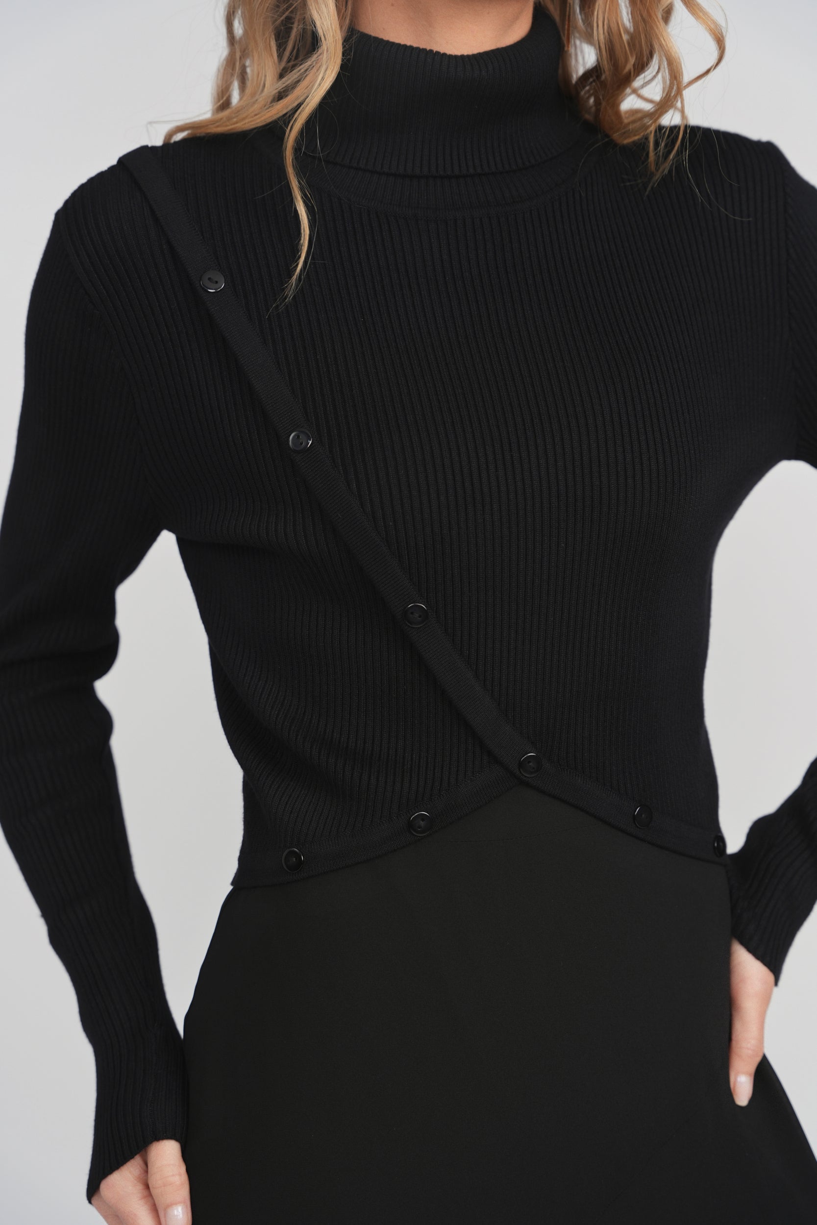 High Collar Asymmetrical Top - Black