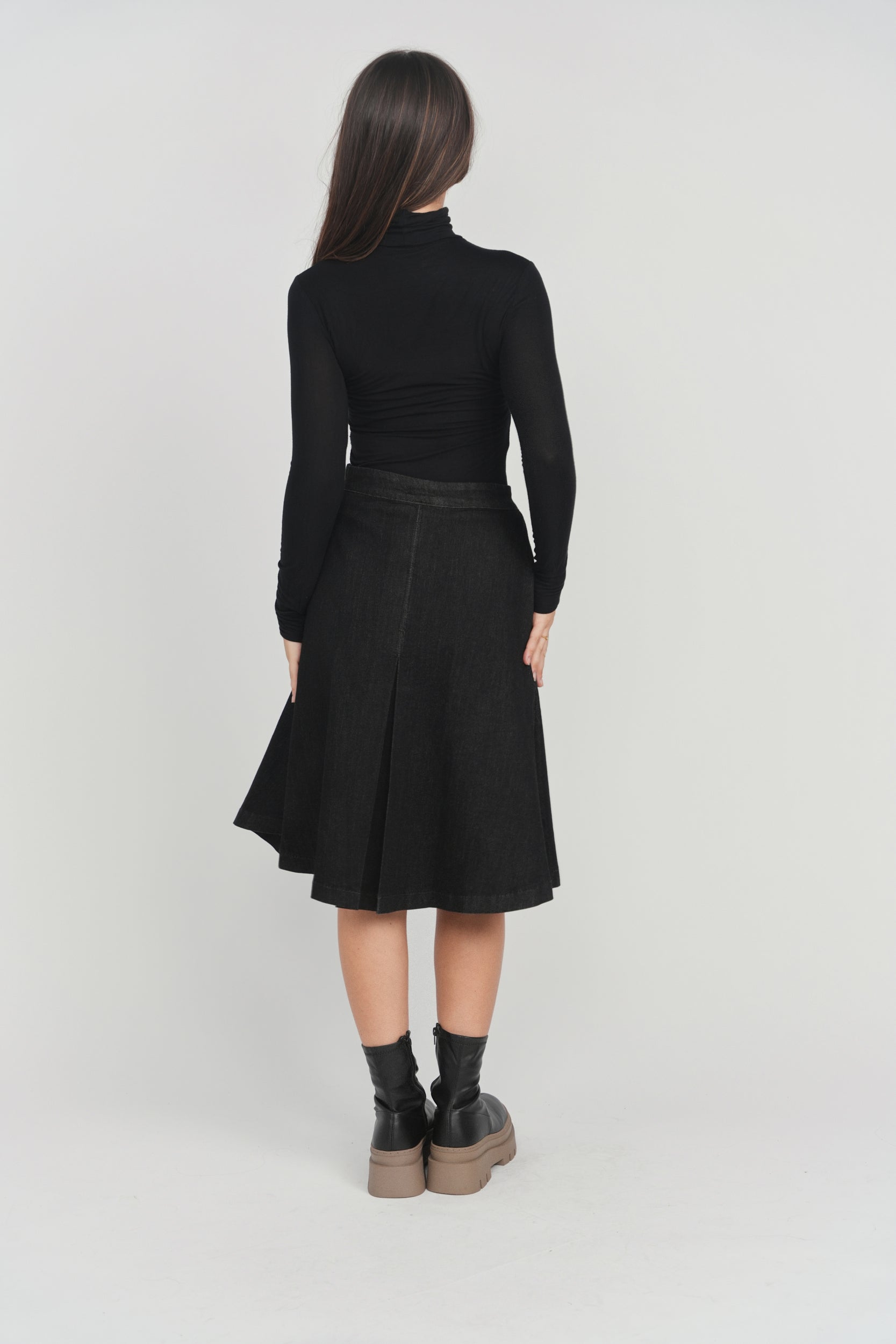 Flared Denim Skirt - Black