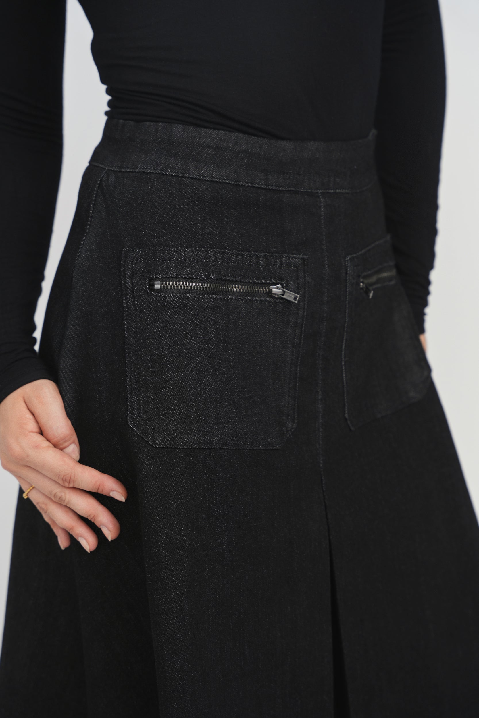 Flared Denim Skirt - Black