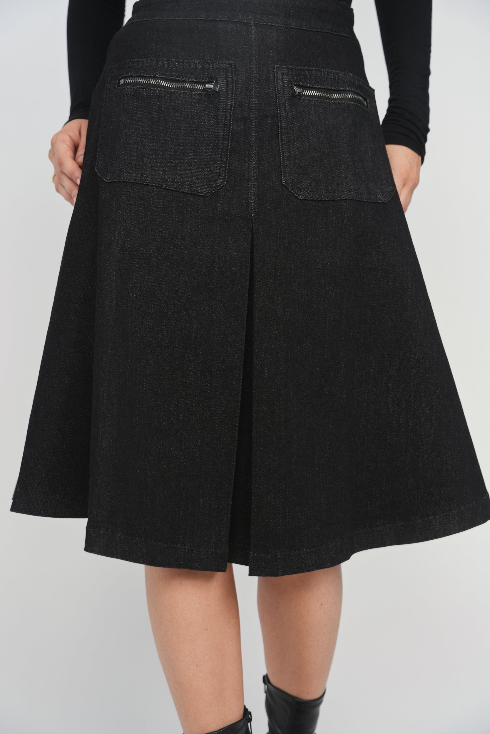 Flared Denim Skirt - Black