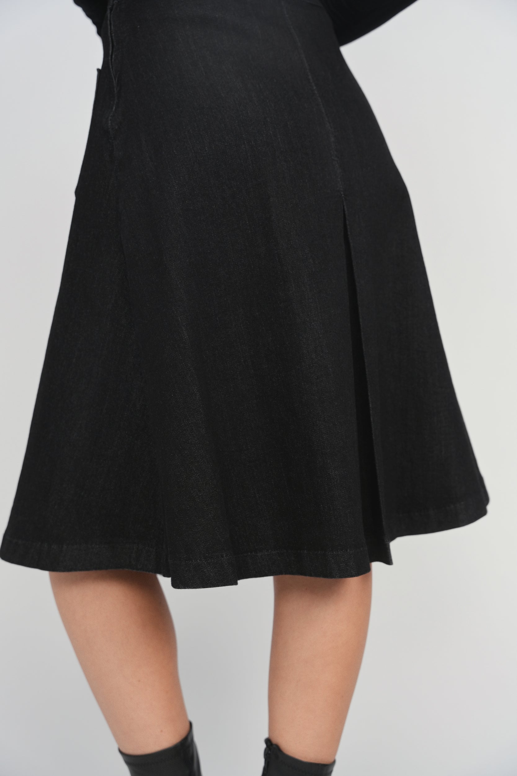 Flared Denim Skirt - Black