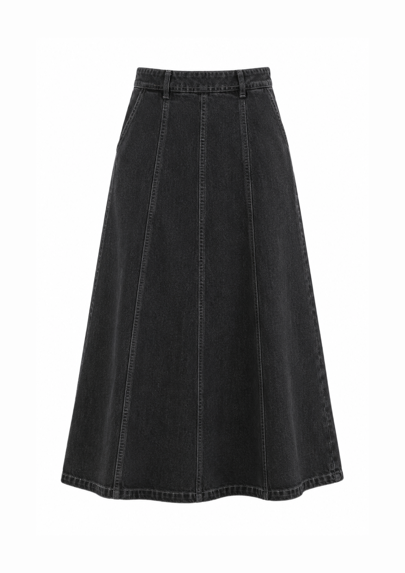 Denim Paneled Skirt- Black