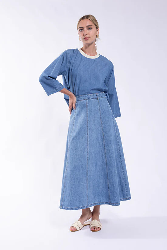 Denim Paneled Skirt- Denim