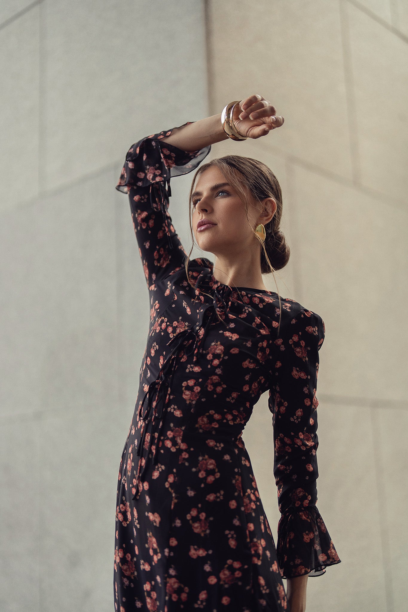 Ella Dress- Black with Red Flowers